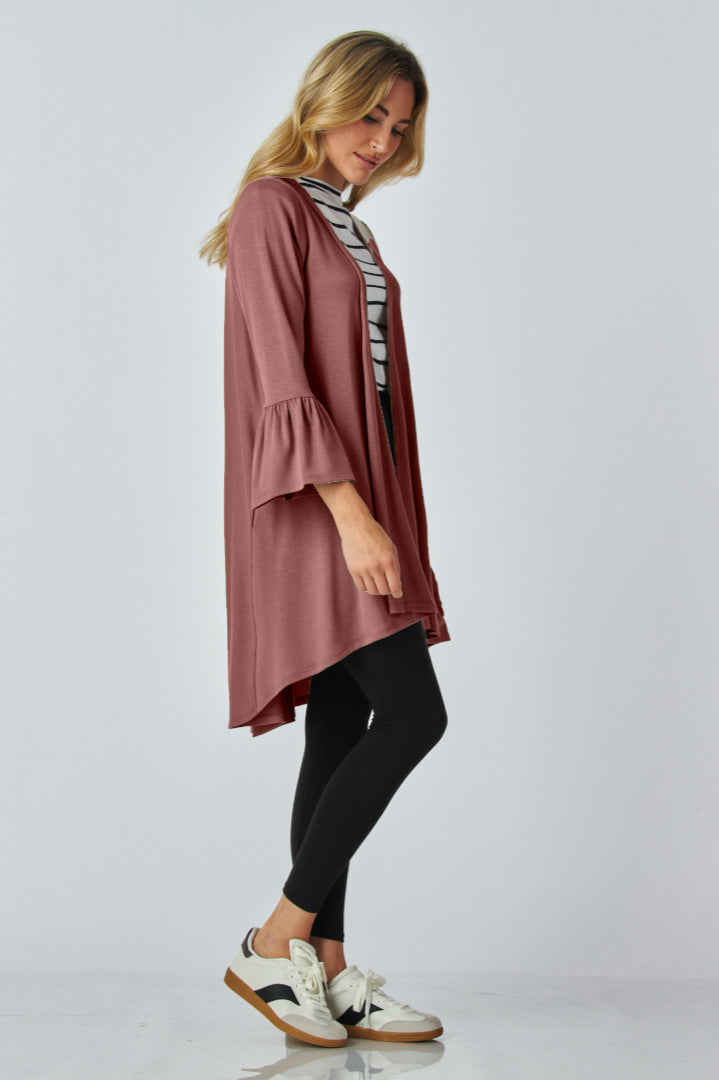 Custom Pocket High and Low Cardigan with Flared Sleeves – Buttery Soft, Wrinkle-Free & Travel Ready – Petite, Tall, Plus Size, Handmade