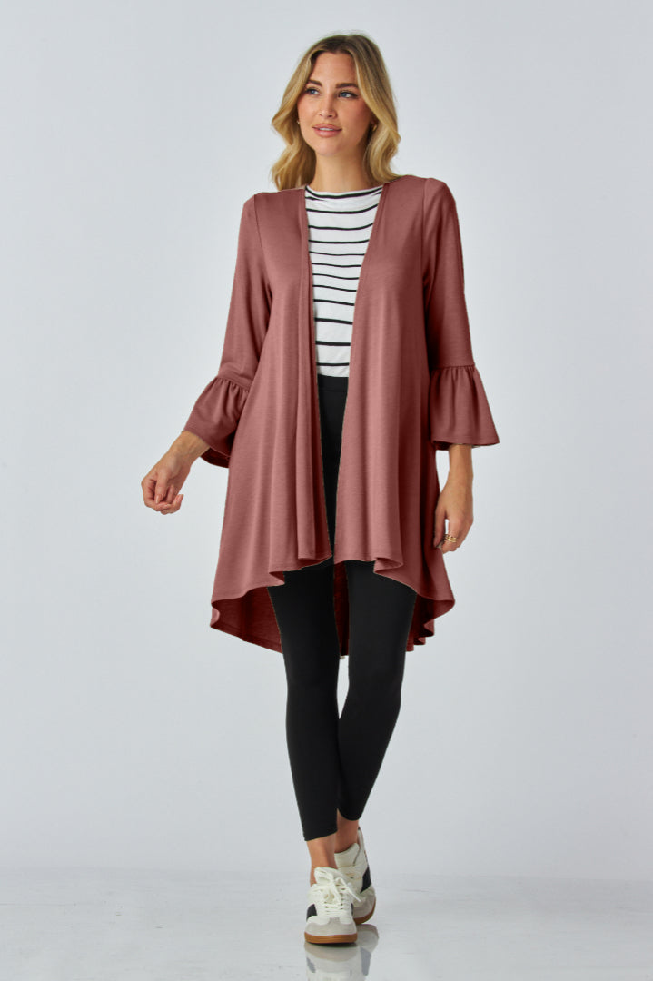 Custom Pocket High and Low Cardigan with Flared Sleeves – Buttery Soft, Wrinkle-Free & Travel Ready – Petite, Tall, Plus Size, Handmade