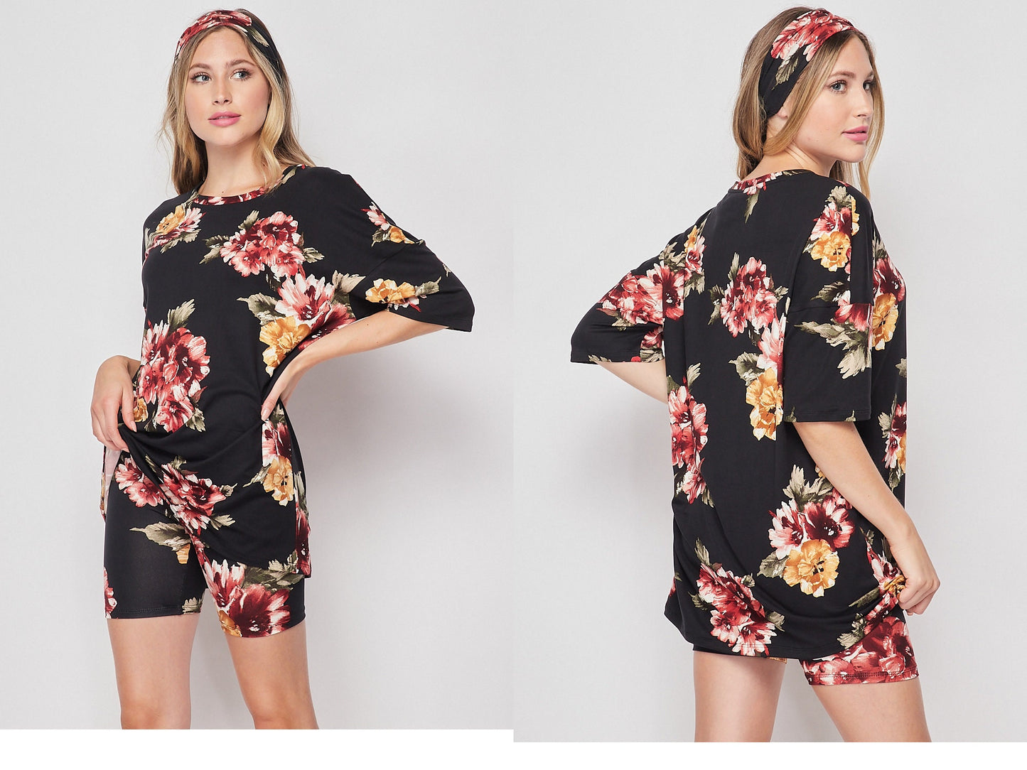 Two Piece Lounge Set / Available in Plus Size/ Oversized Short Sleeve Tee and Biker Shorts Set / Printed Biker Shorts Set / Made in USA
