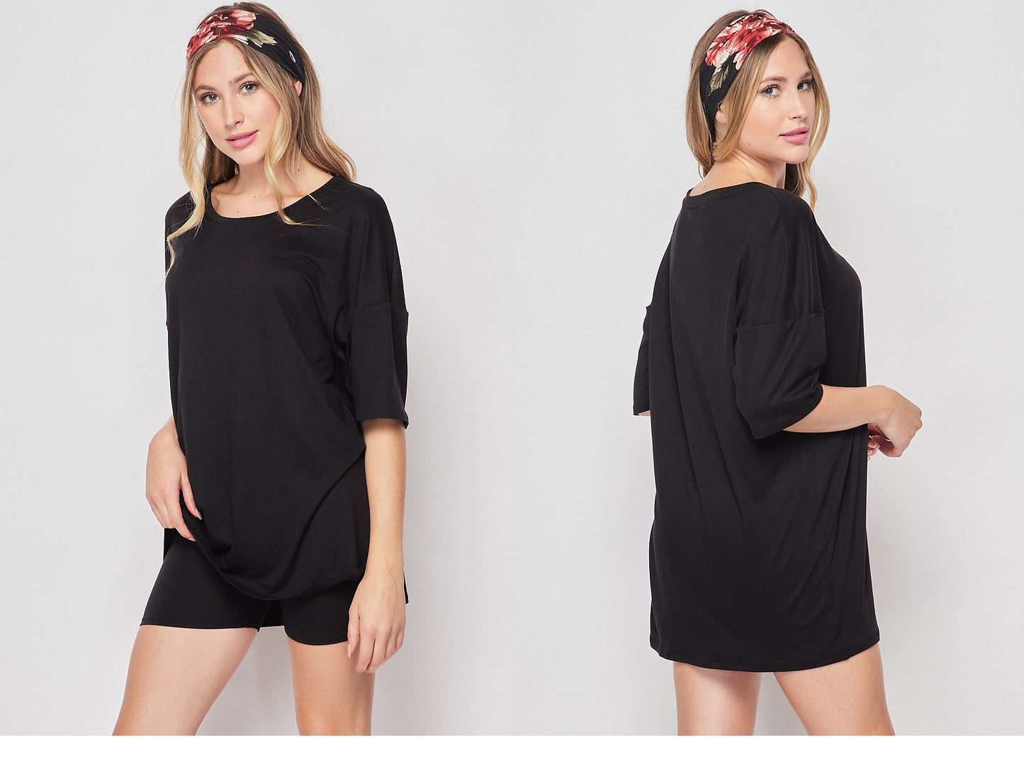 Two Piece Lounge Set / Available in Plus Size/ Oversized Short Sleeve Tee and Biker Shorts Set / Printed Biker Shorts Set / Made in USA
