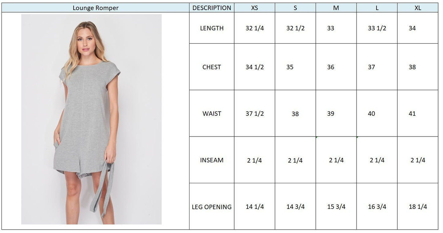 Premium Washed Viscose French Terry Lounge Romper with Removable Sash
