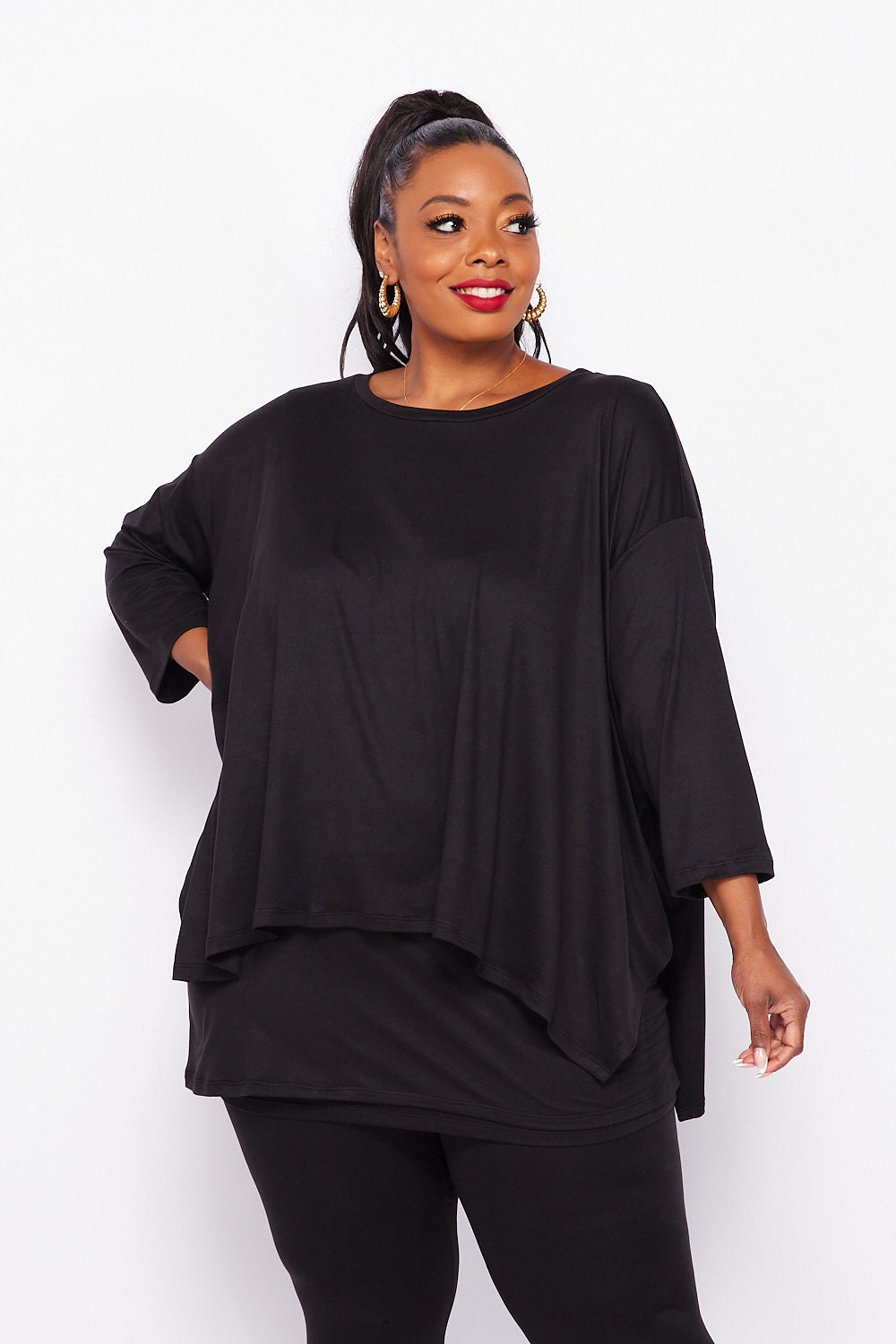 Oversized Double Layer Tunic Top, Plus Size, Loungewear, Lounge Tunic, Ethical, Sustainable, Made in USA