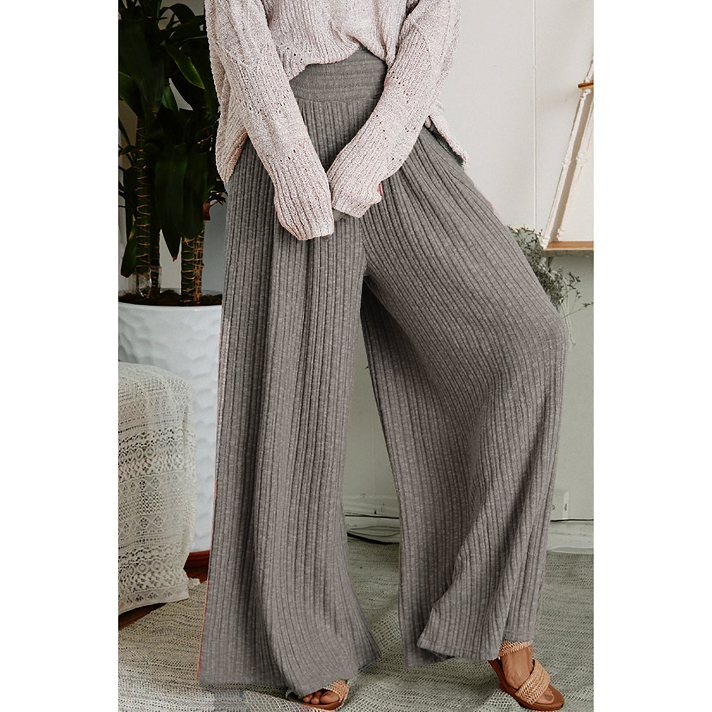 Junie Custom Made High-Rise Wide Leg Knit Sweater Palazzo Pants with Pockets