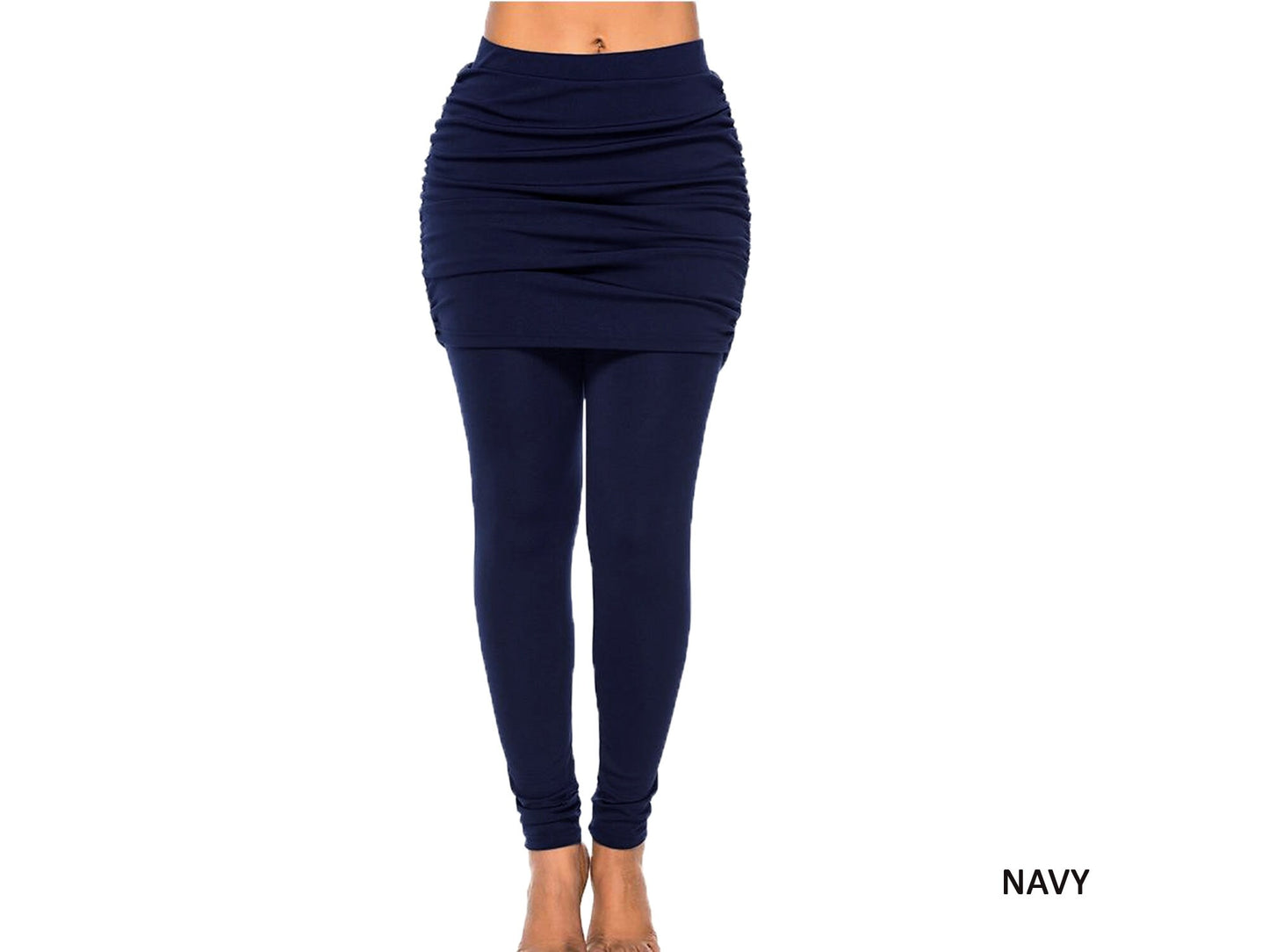 Ruched Skirted Leggings – 2-in-1 Shirred Skirt Overlay, Maternity & Travel Friendly, Custom Length Available, Handmade in USA