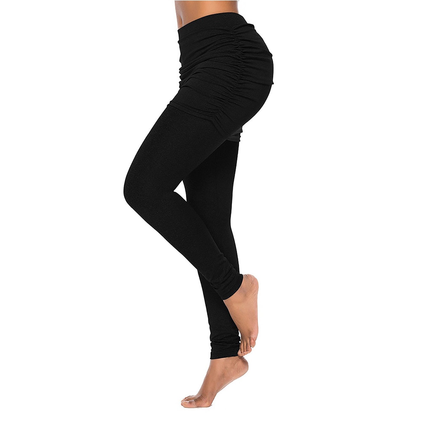 Ruched Skirted Leggings – 2-in-1 Shirred Skirt Overlay, Maternity & Travel Friendly, Custom Length Available, Handmade in USA