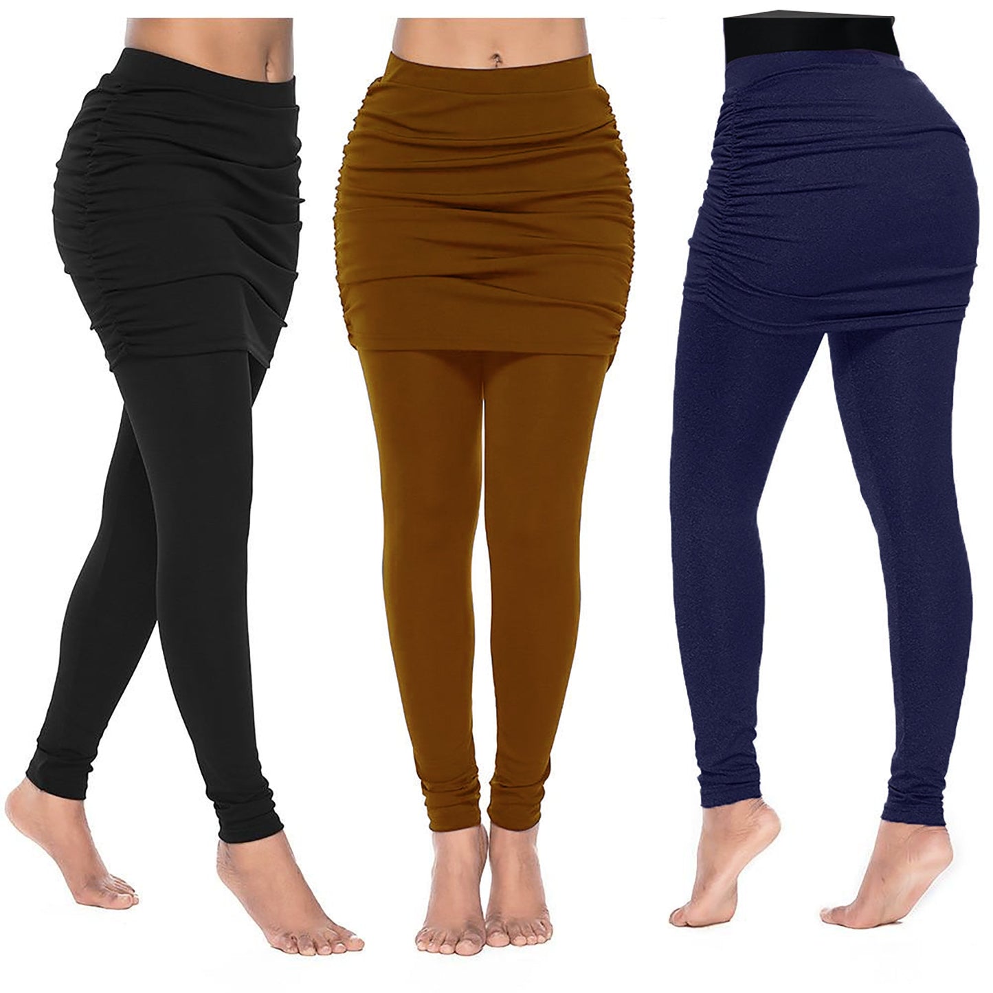 Ruched Skirted Leggings – 2-in-1 Shirred Skirt Overlay, Maternity & Travel Friendly, Custom Length Available, Handmade in USA