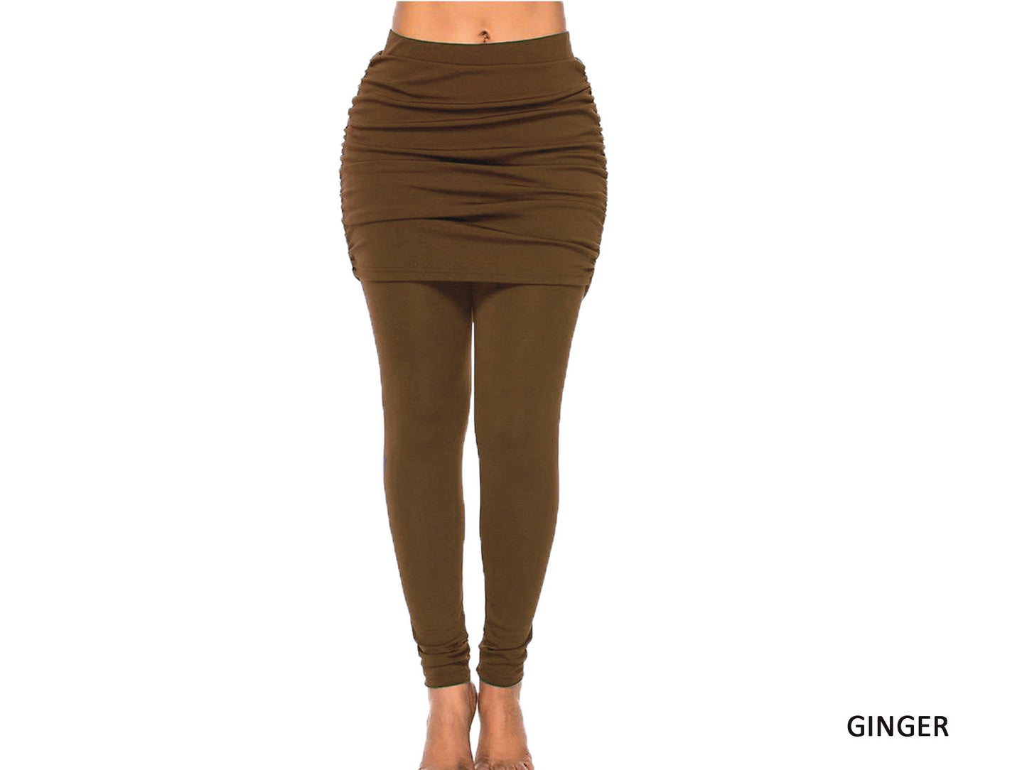 Ruched Skirted Leggings – 2-in-1 Shirred Skirt Overlay, Maternity & Travel Friendly, Custom Length Available, Handmade in USA