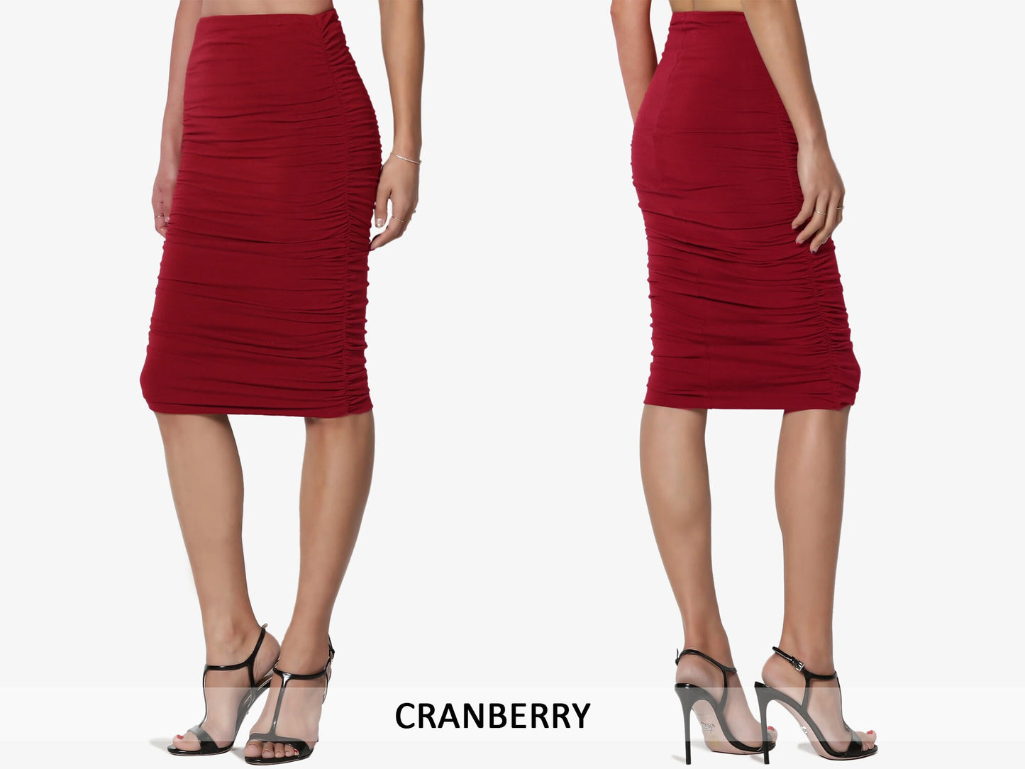 Upcycled Double layered Ruched Pencil Skirt / Shirring Fitted Skirt/ Mid-calf Skirt/ Plus Size Pencil Skirt/ Made in USA