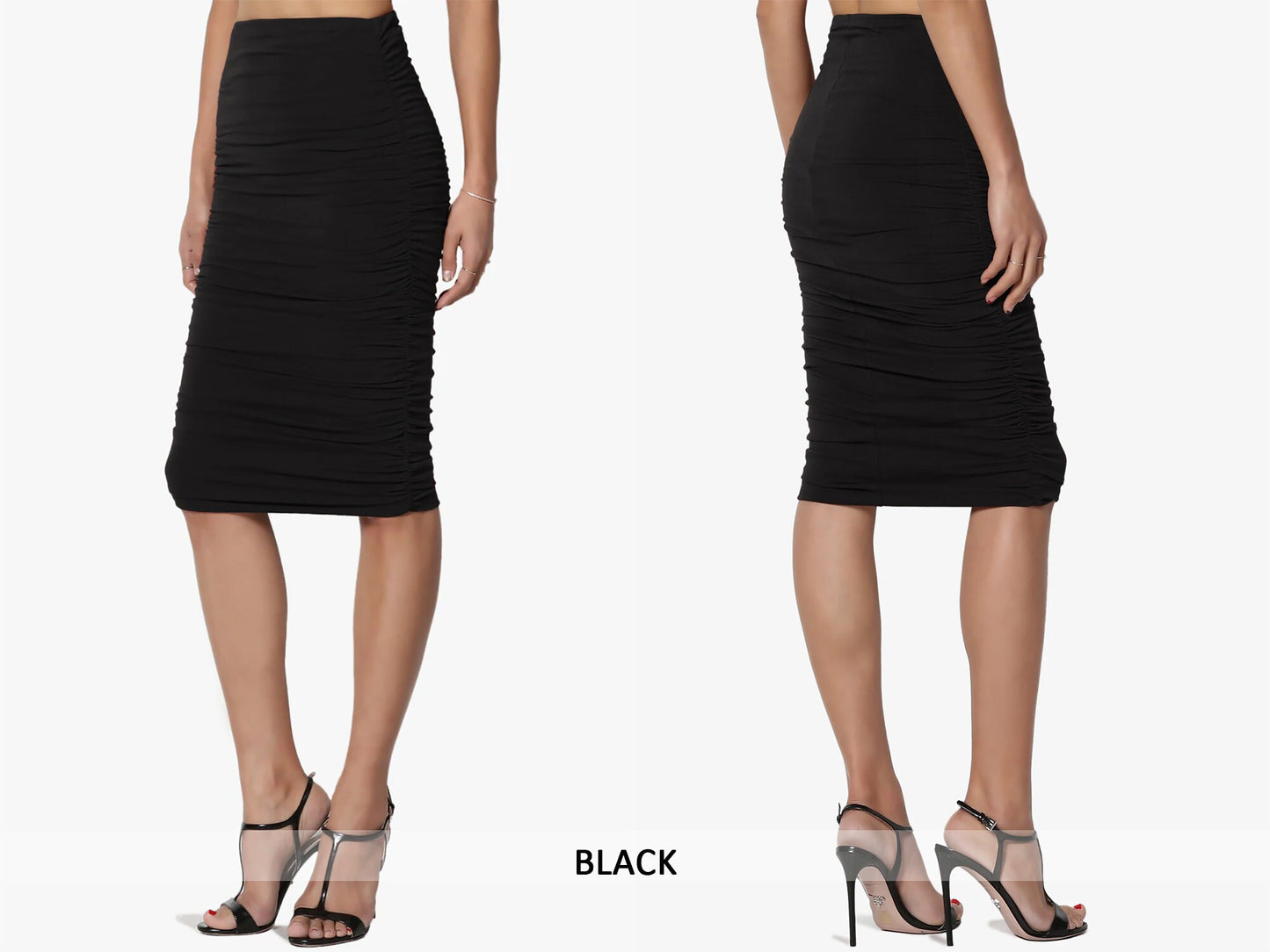 Upcycled Double layered Ruched Pencil Skirt / Shirring Fitted Skirt/ Mid-calf Skirt/ Plus Size Pencil Skirt/ Made in USA
