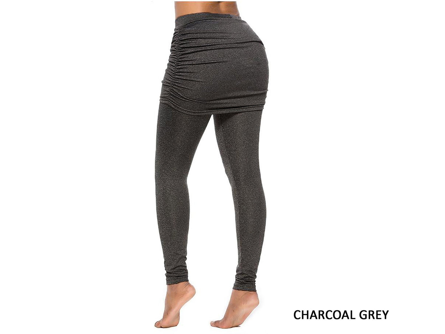 Ruched Skirted Leggings – 2-in-1 Shirred Skirt Overlay, Maternity & Travel Friendly, Custom Length Available, Handmade in USA