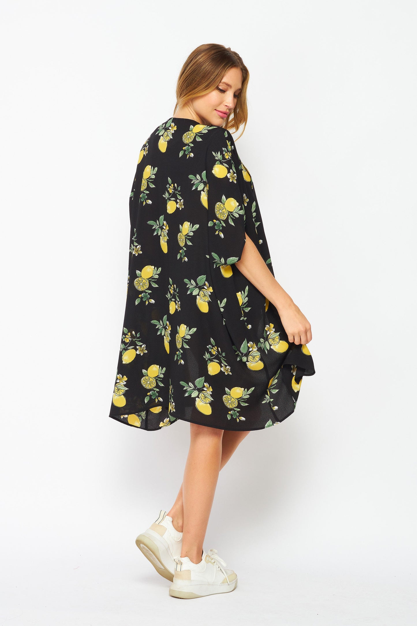 Upcycled Handmade "Black Lemon" Kimono Robe and Beach Cover up , Plus Size Kimono Robe, Made in USA