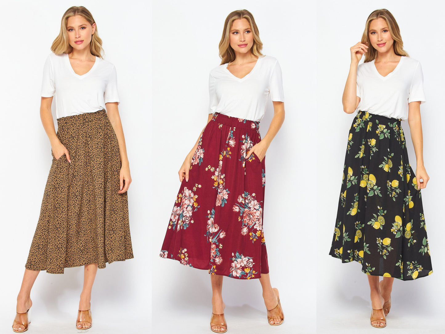 Printed Woven Midi Flared Skirt With Pockets / Paper bag skirt / Plus Size Midi Skirt / Lounge Skirt / Sustainable / Made in USA
