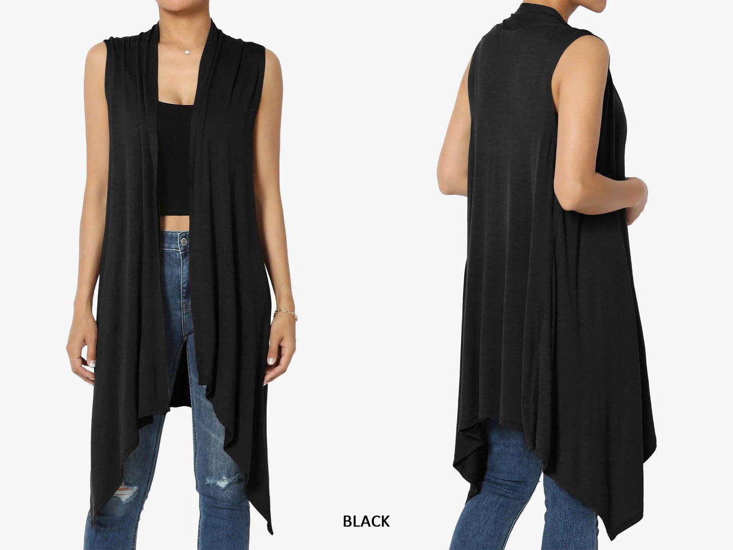 Upcycled Draped Sleeveless Cardigan Vest with Pockets / Plus Sized Vest / Buttery Soft Duster