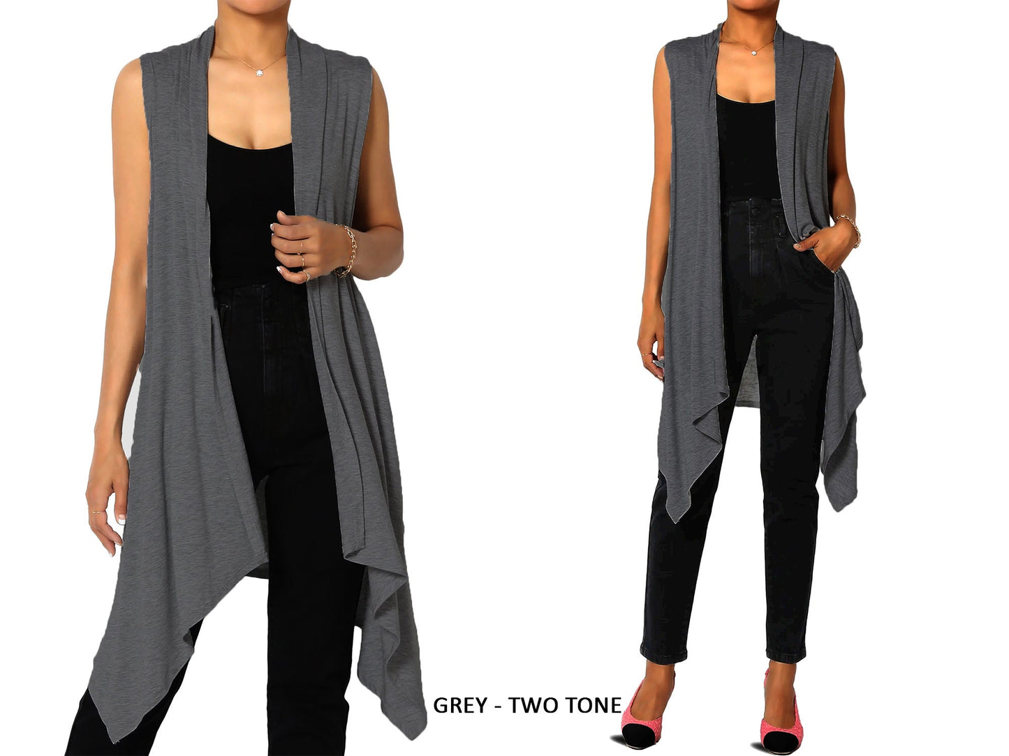 Upcycled Draped Sleeveless Cardigan Vest with Pockets / Plus Sized Vest / Buttery Soft Duster