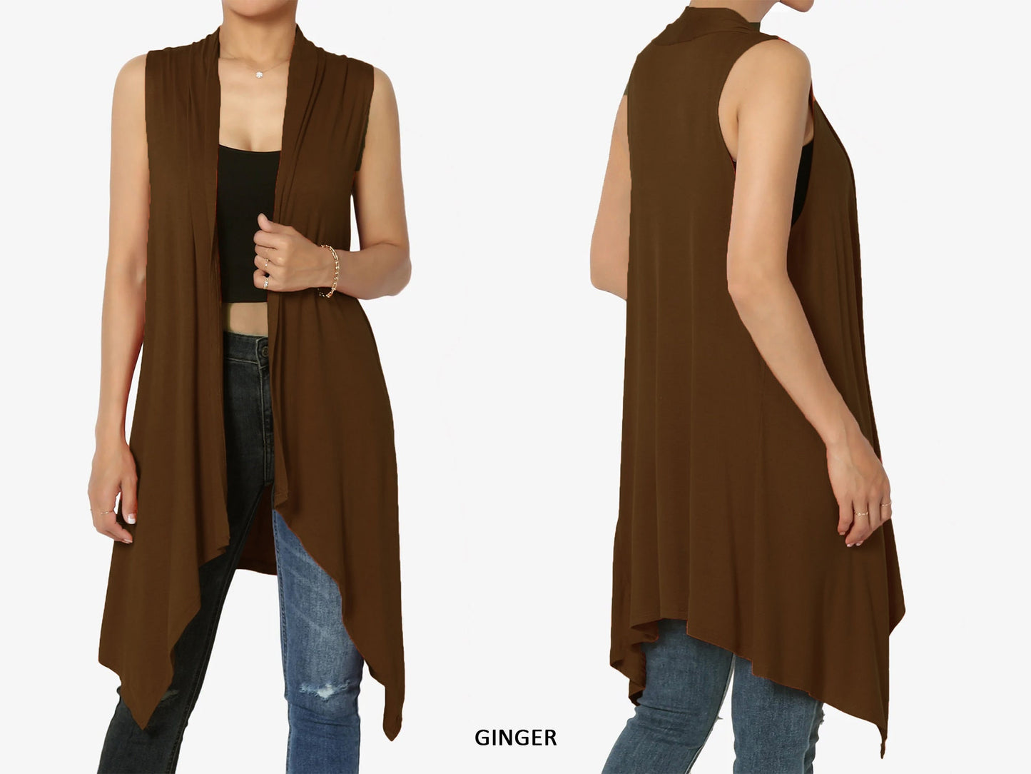 Upcycled Draped Sleeveless Cardigan Vest with Pockets / Plus Sized Vest / Buttery Soft Duster