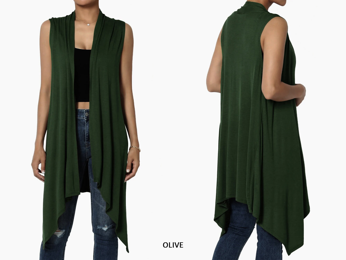 Upcycled Draped Sleeveless Cardigan Vest with Pockets / Plus Sized Vest / Buttery Soft Duster