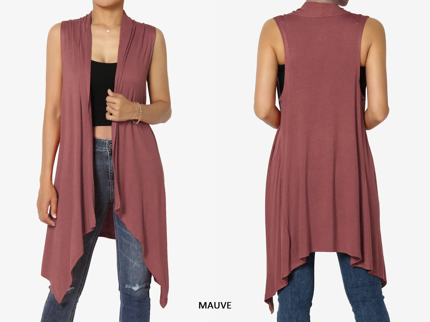 Upcycled Draped Sleeveless Cardigan Vest with Pockets / Plus Sized Vest / Buttery Soft Duster
