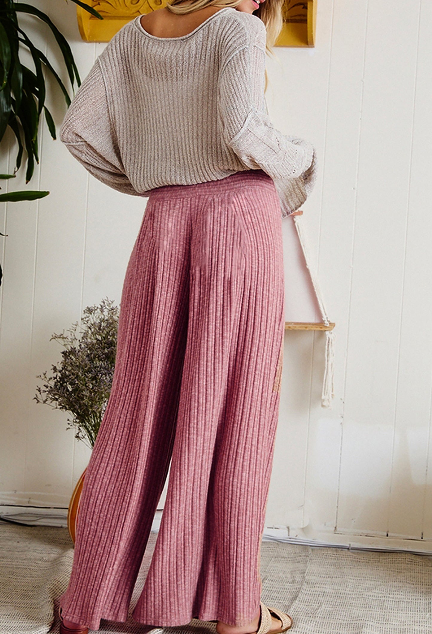 Junie Custom Made High-Rise Wide Leg Knit Sweater Palazzo Pants with Pockets