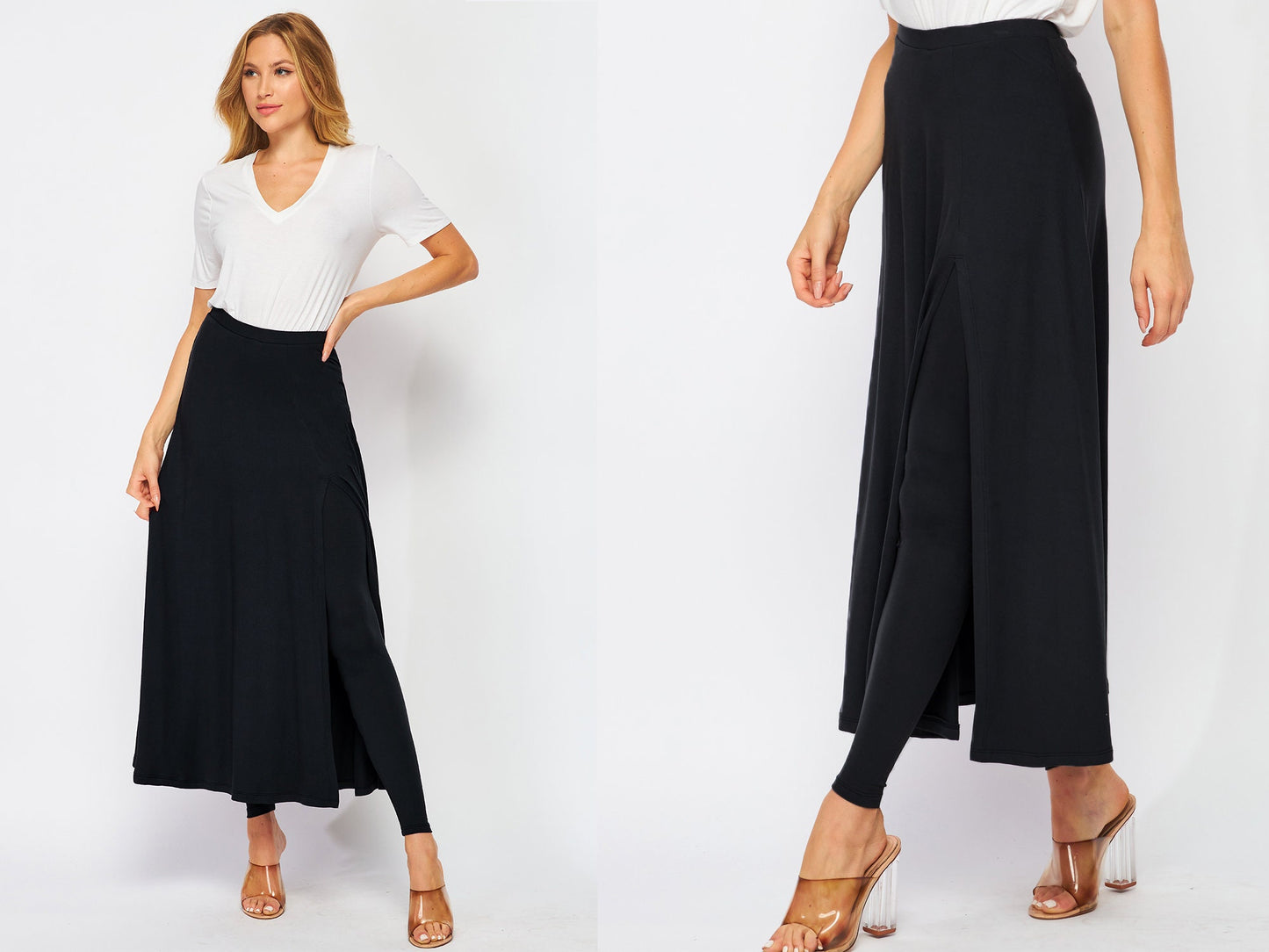 UPCYCLED 2 in 1 Maxi Flared Skirted Leggings With Slit - Available in Plus size