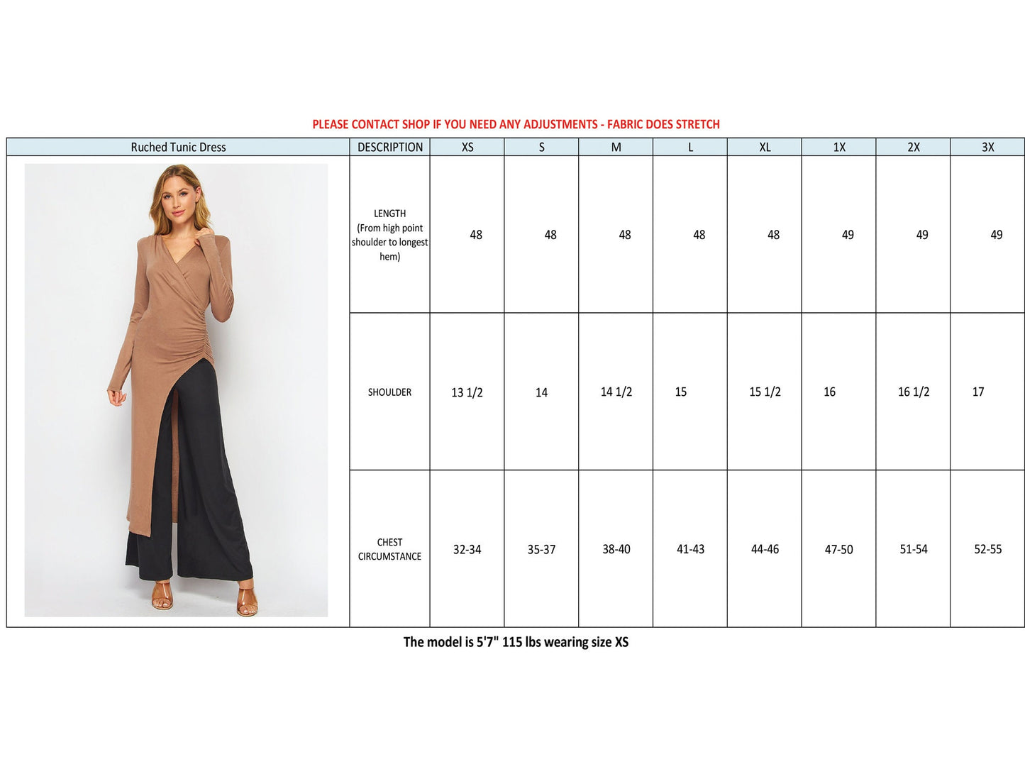 Asymmetric Ruched Waist Long Sleeve Tunic Dress - Available in Plus size