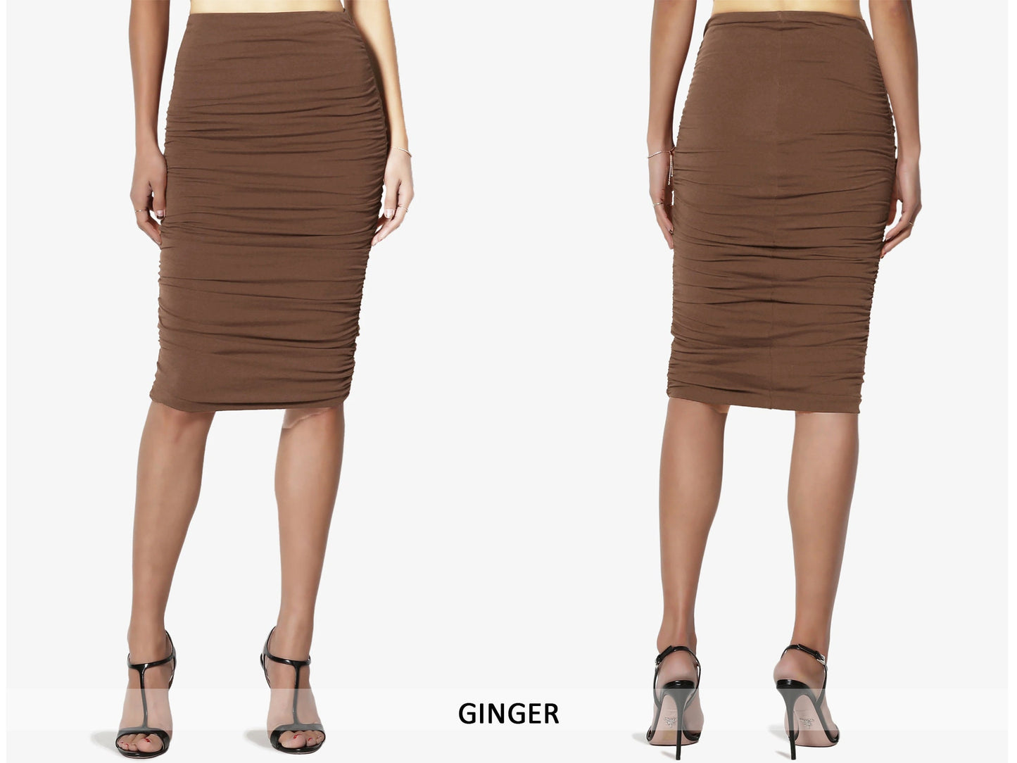 Upcycled Double layered Ruched Pencil Skirt / Shirring Fitted Skirt/ Mid-calf Skirt/ Plus Size Pencil Skirt/ Made in USA