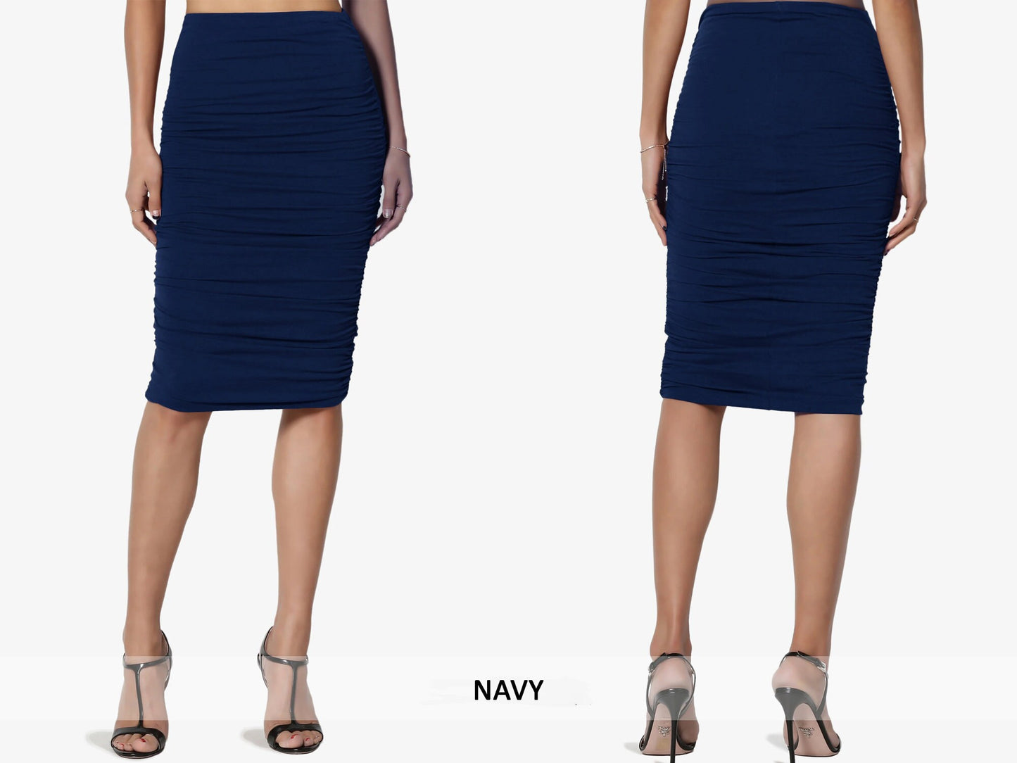 Upcycled Double layered Ruched Pencil Skirt / Shirring Fitted Skirt/ Mid-calf Skirt/ Plus Size Pencil Skirt/ Made in USA