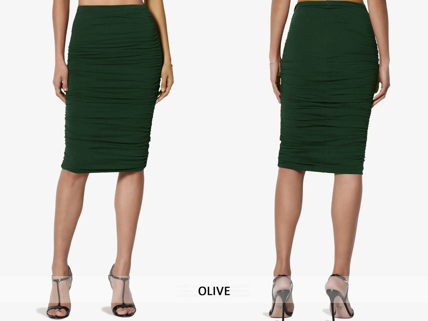 Upcycled Double layered Ruched Pencil Skirt / Shirring Fitted Skirt/ Mid-calf Skirt/ Plus Size Pencil Skirt/ Made in USA