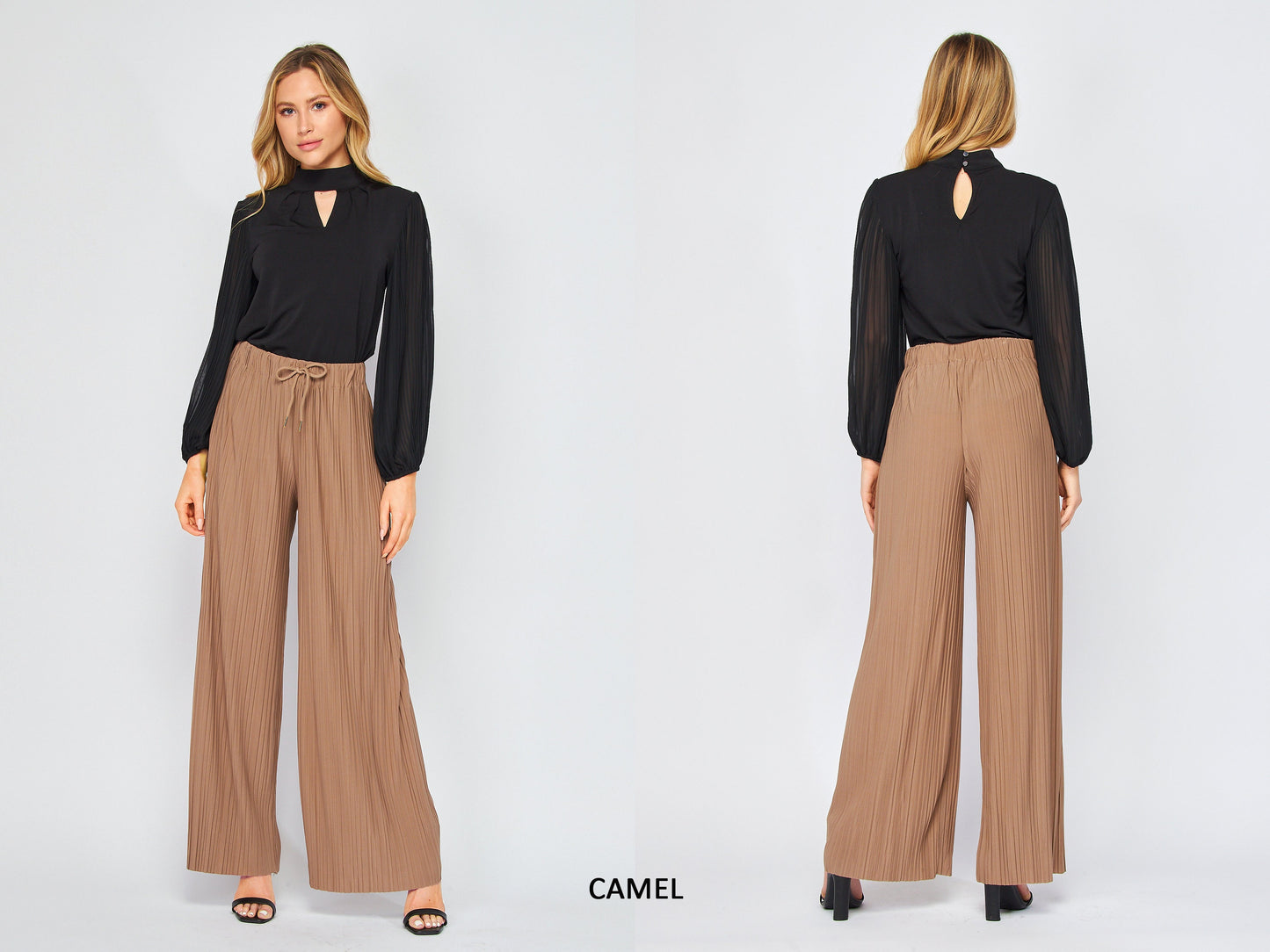 Accordion Pleated Wide Leg Palazzo Pants