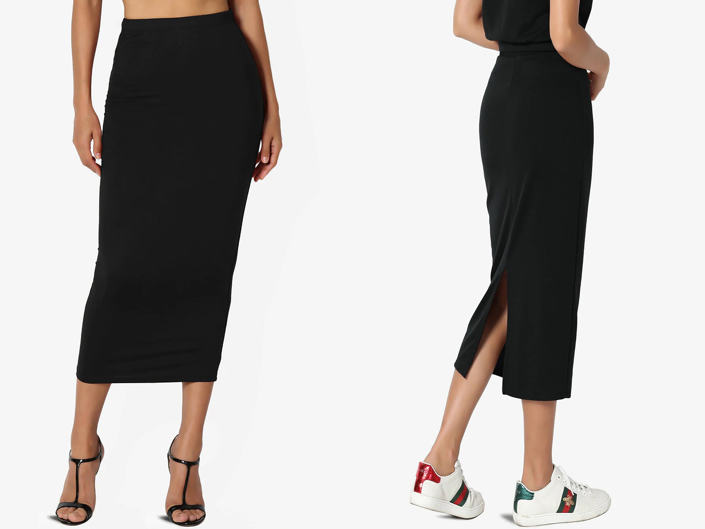 Upcycled Pencil Skirt with Slit/ Fitted Skirt/ Mid-calf Skirt/ Plus Size Pencil Skirt/ Lounge Skirt/ Sustainable/ Made in USA
