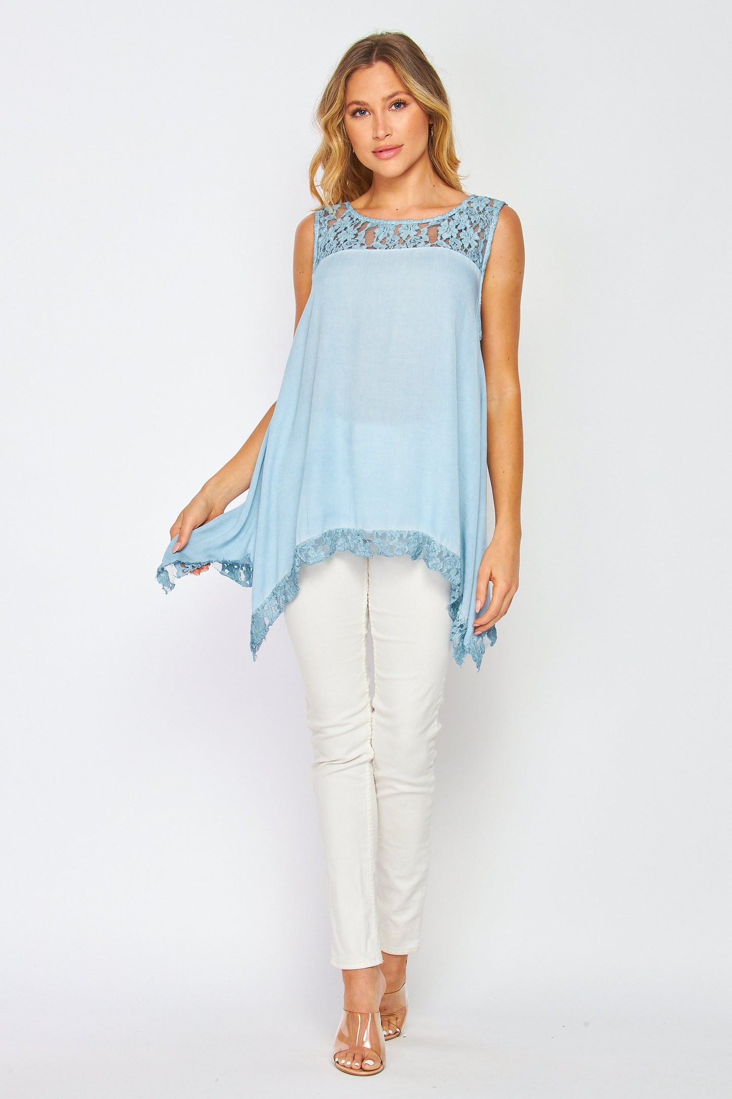 Washed Modal Hanky Hem Tunic with Lace