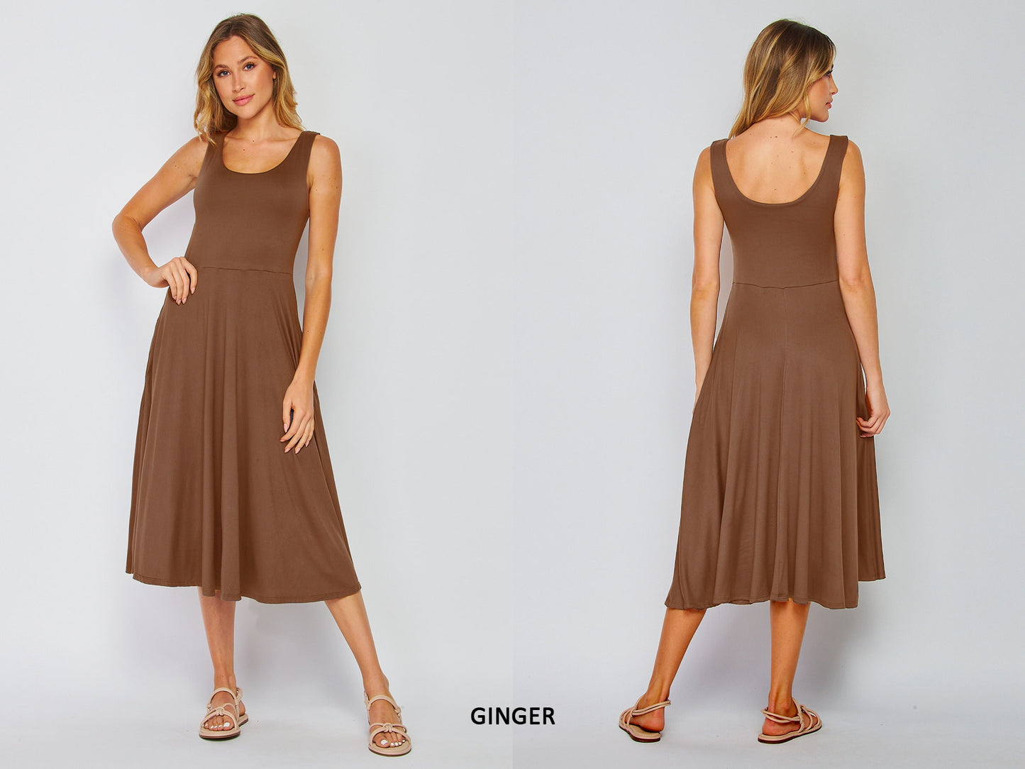 Flowy Sleeveless Midi Dress with Pockets - Lightweight, Breathable, Travel-Friendly - Custom Lengths Available