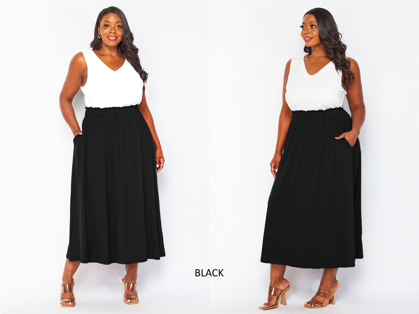 Plus size Soft Maxi Skirt with Pockets, Flowy Skirt, Paper Bag , Made in USA