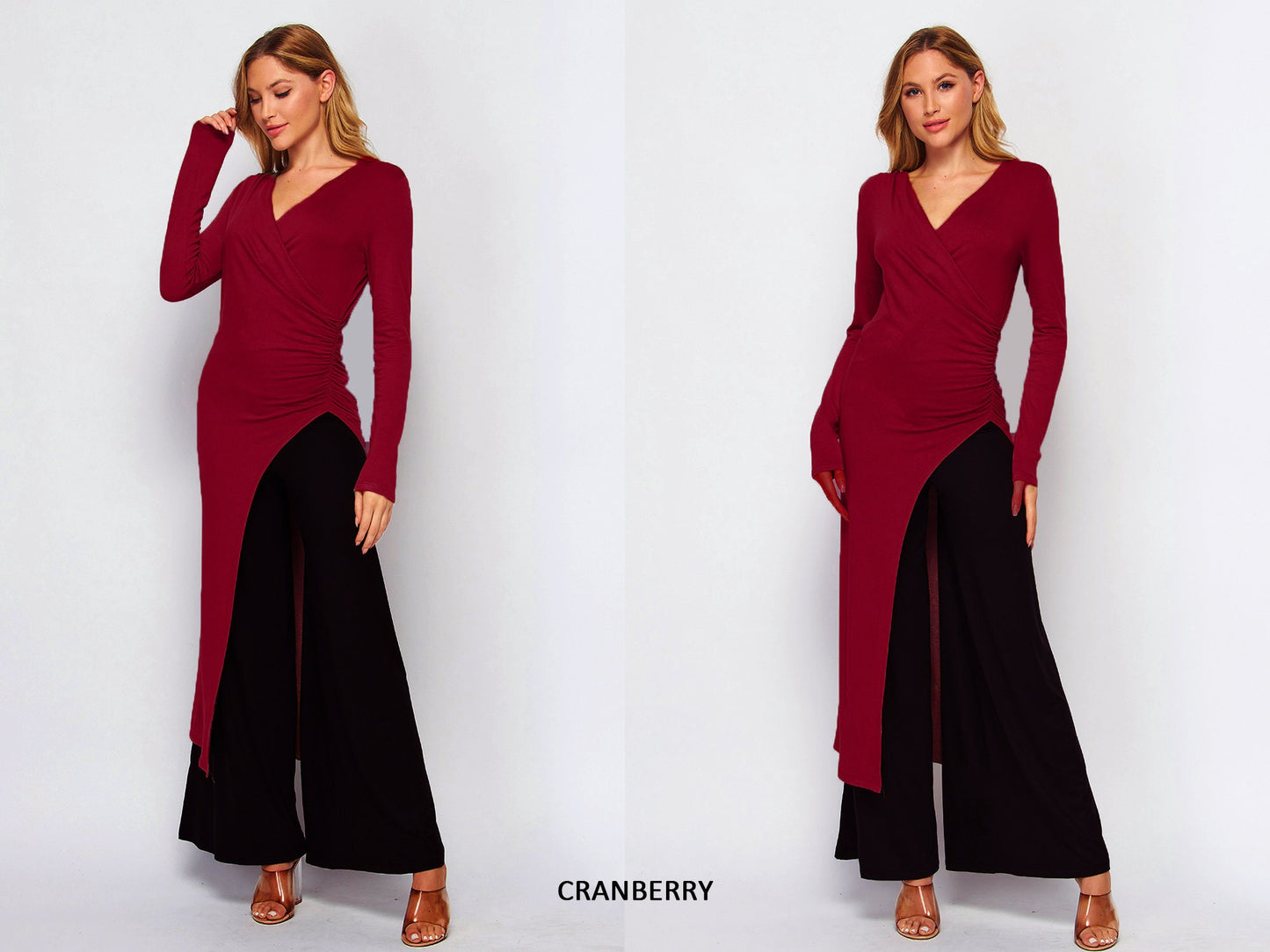 Asymmetric Ruched Waist Long Sleeve Tunic Dress - Available in Plus size