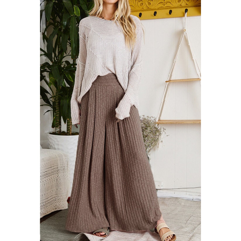 Junie Custom Made High-Rise Wide Leg Knit Sweater Palazzo Pants with Pockets