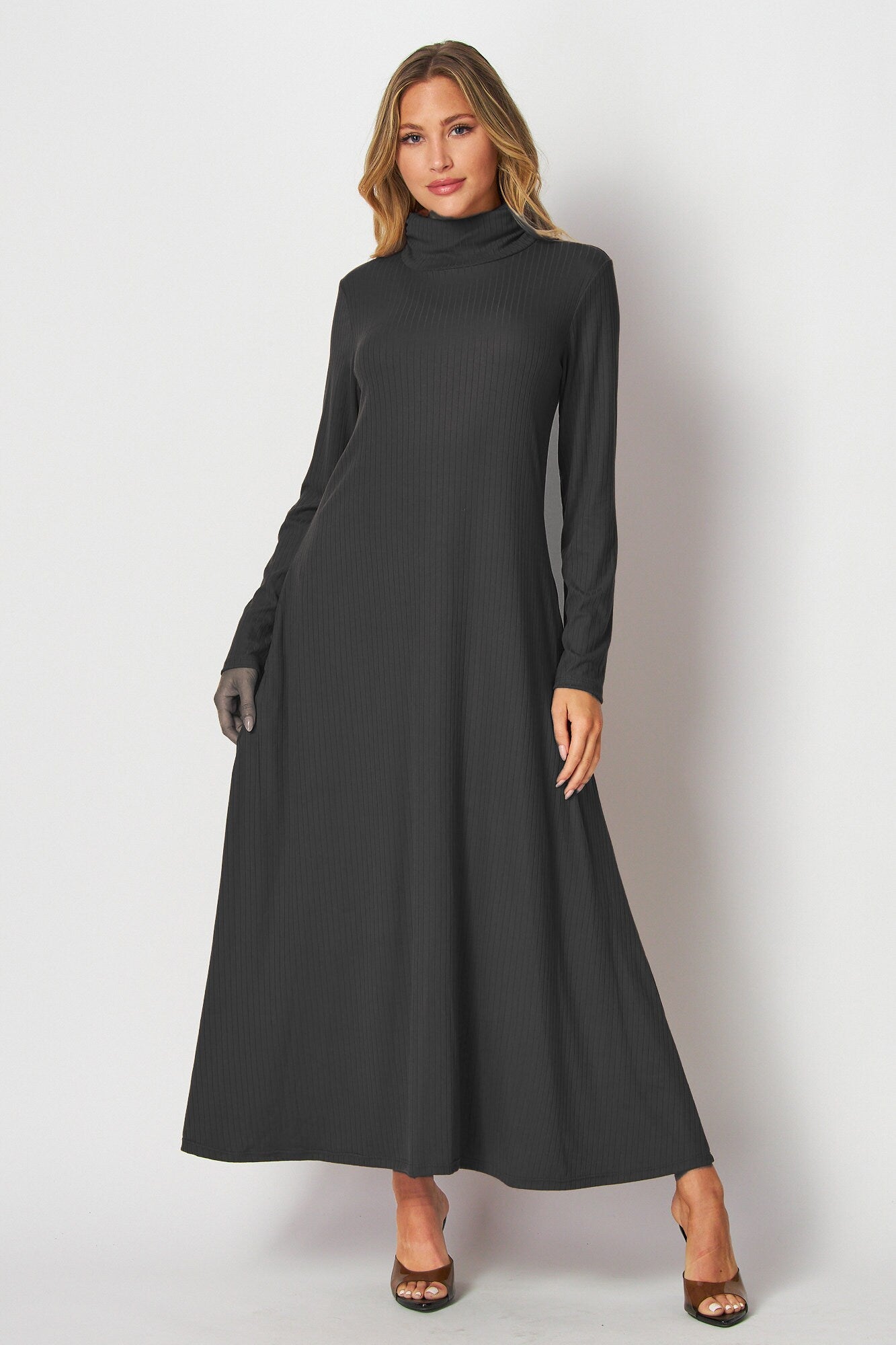 Maxi Rib Knit Dress with Pockets – Custom Length | Handmade USA