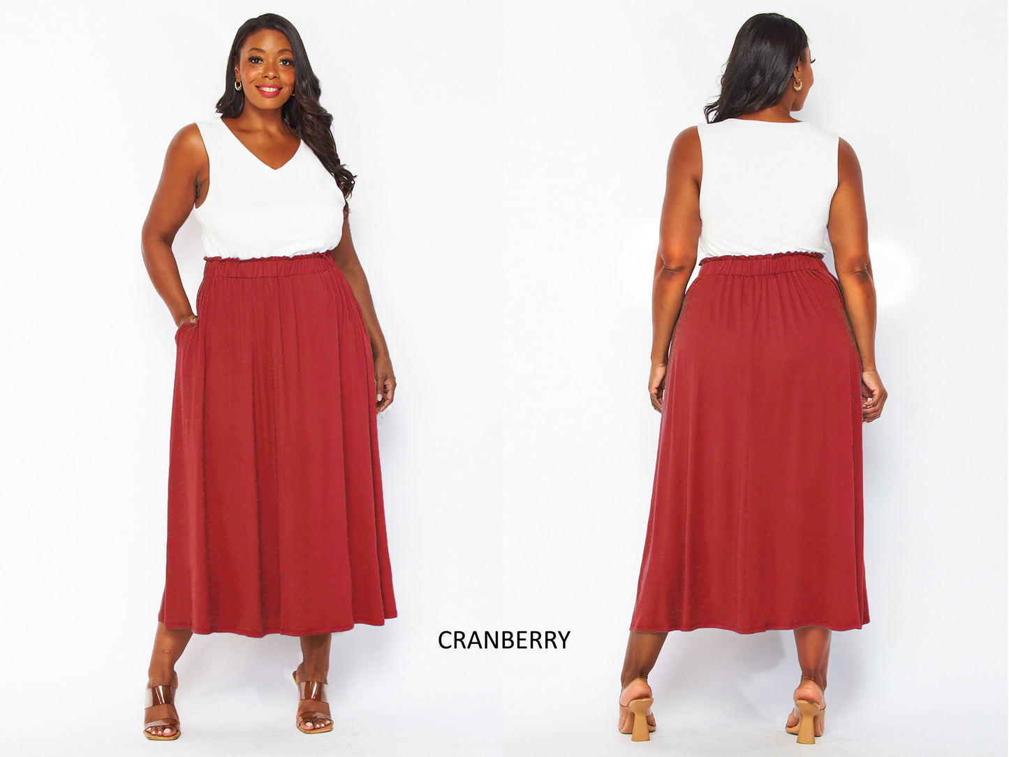 Plus size Soft Maxi Skirt with Pockets, Flowy Skirt, Paper Bag , Made in USA