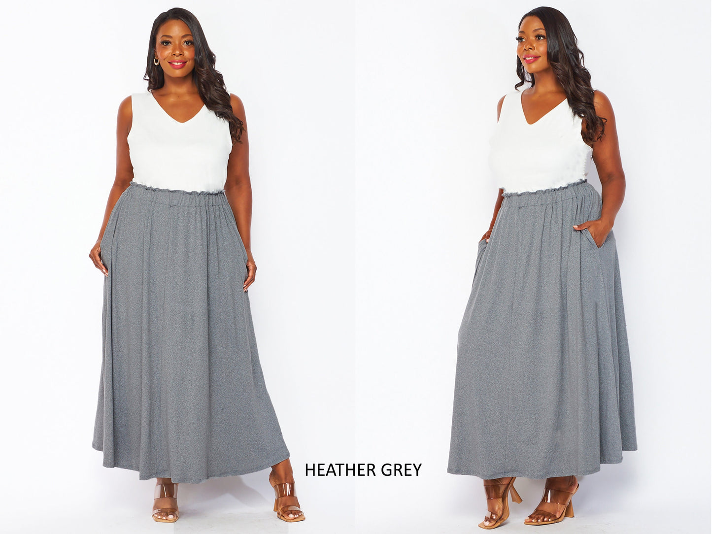Plus size Soft Maxi Skirt with Pockets, Flowy Skirt, Paper Bag , Made in USA