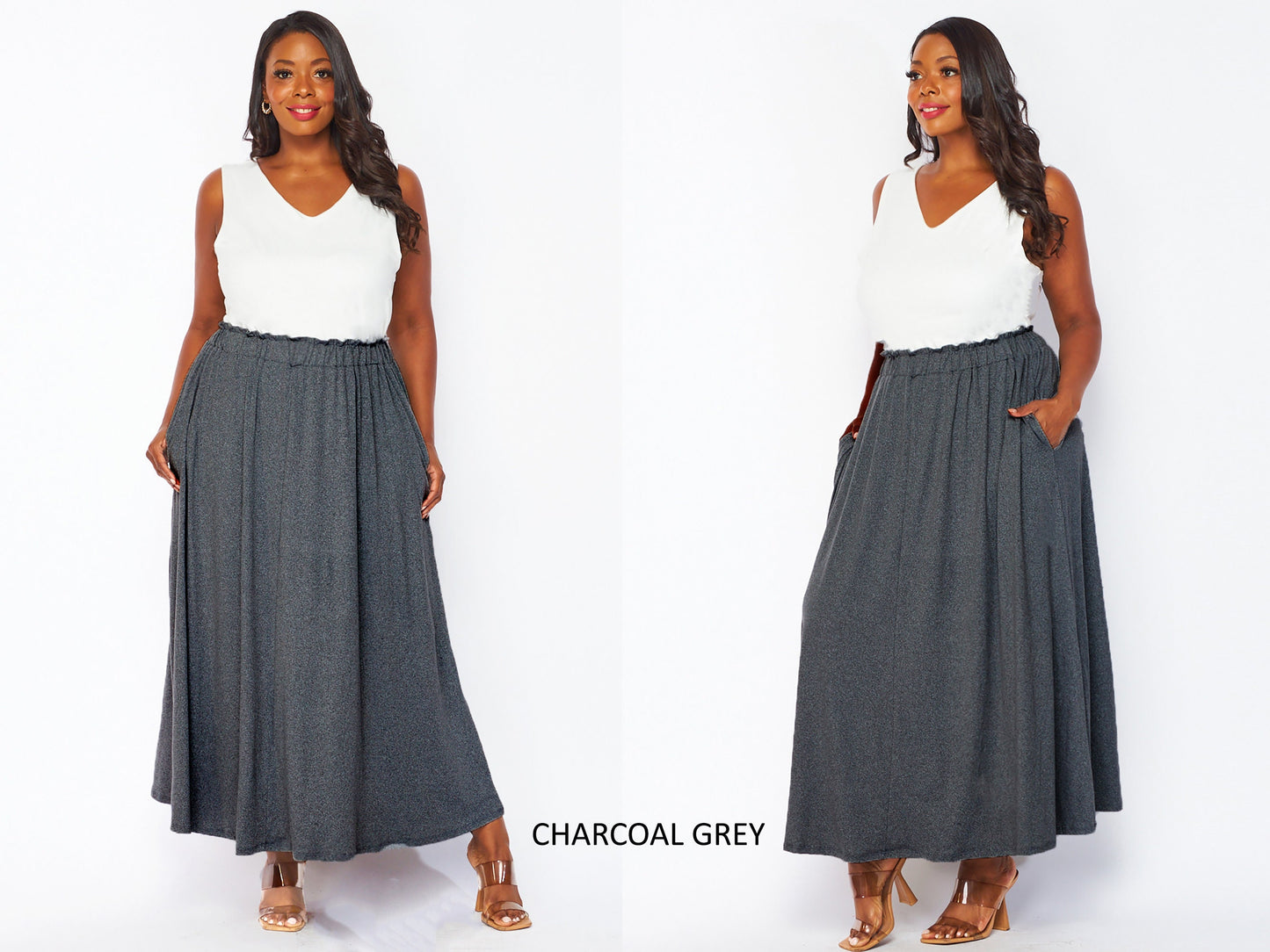 Plus size Soft Maxi Skirt with Pockets, Flowy Skirt, Paper Bag , Made in USA