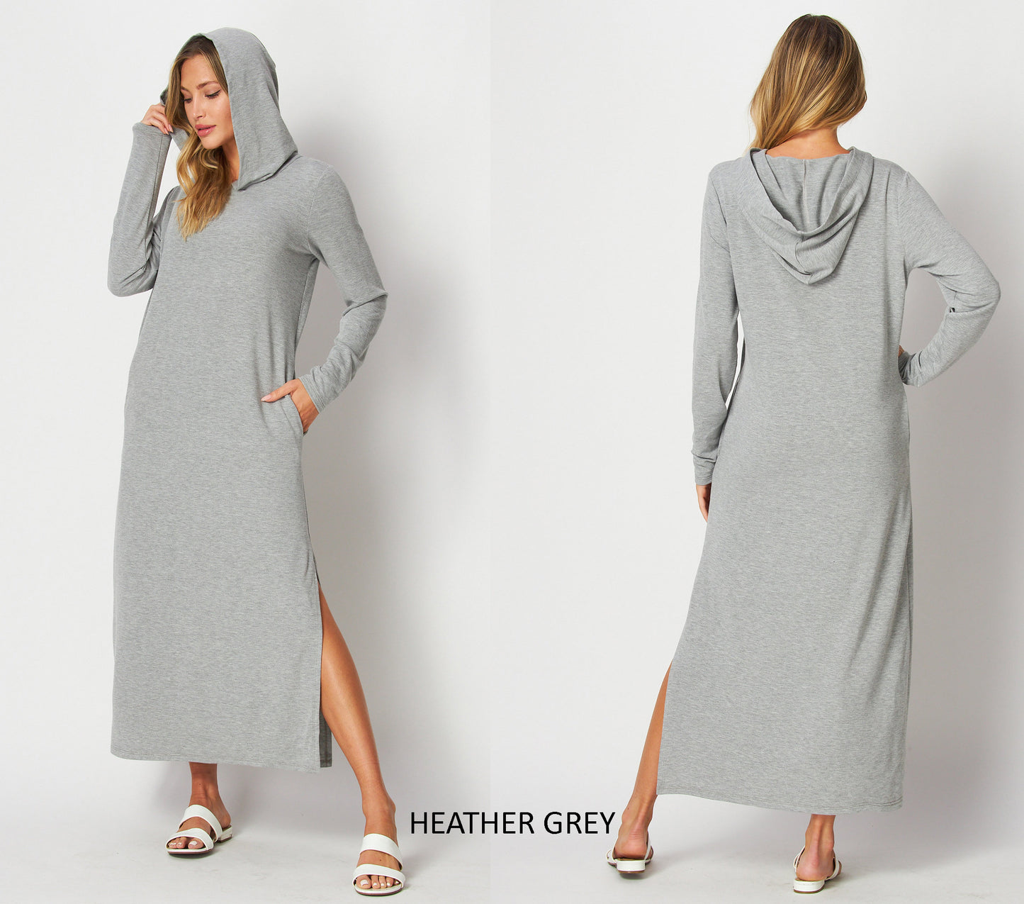 Hooded Maxi T-shirt Dress, Maxi Sweatshirt Pull On Dress - Custom made available for Petite, Plus, and Tall