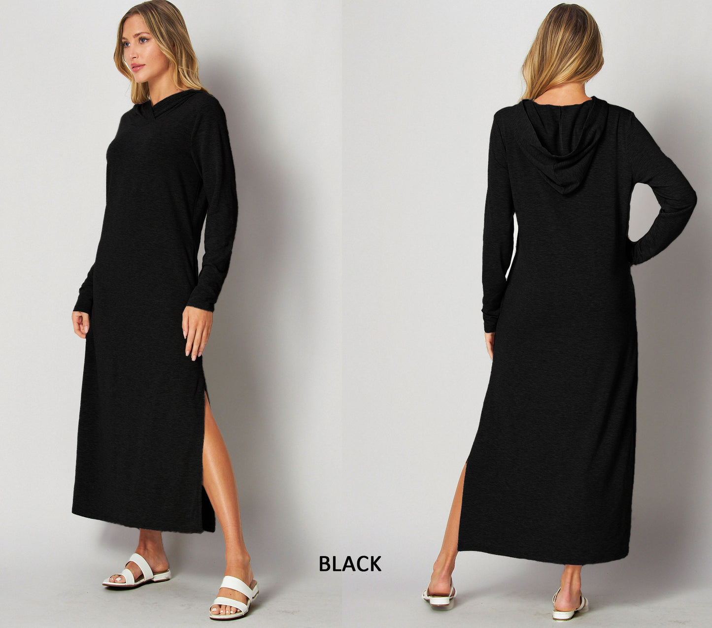 Hooded Maxi T-shirt Dress, Maxi Sweatshirt Pull On Dress - Custom made available for Petite, Plus, and Tall