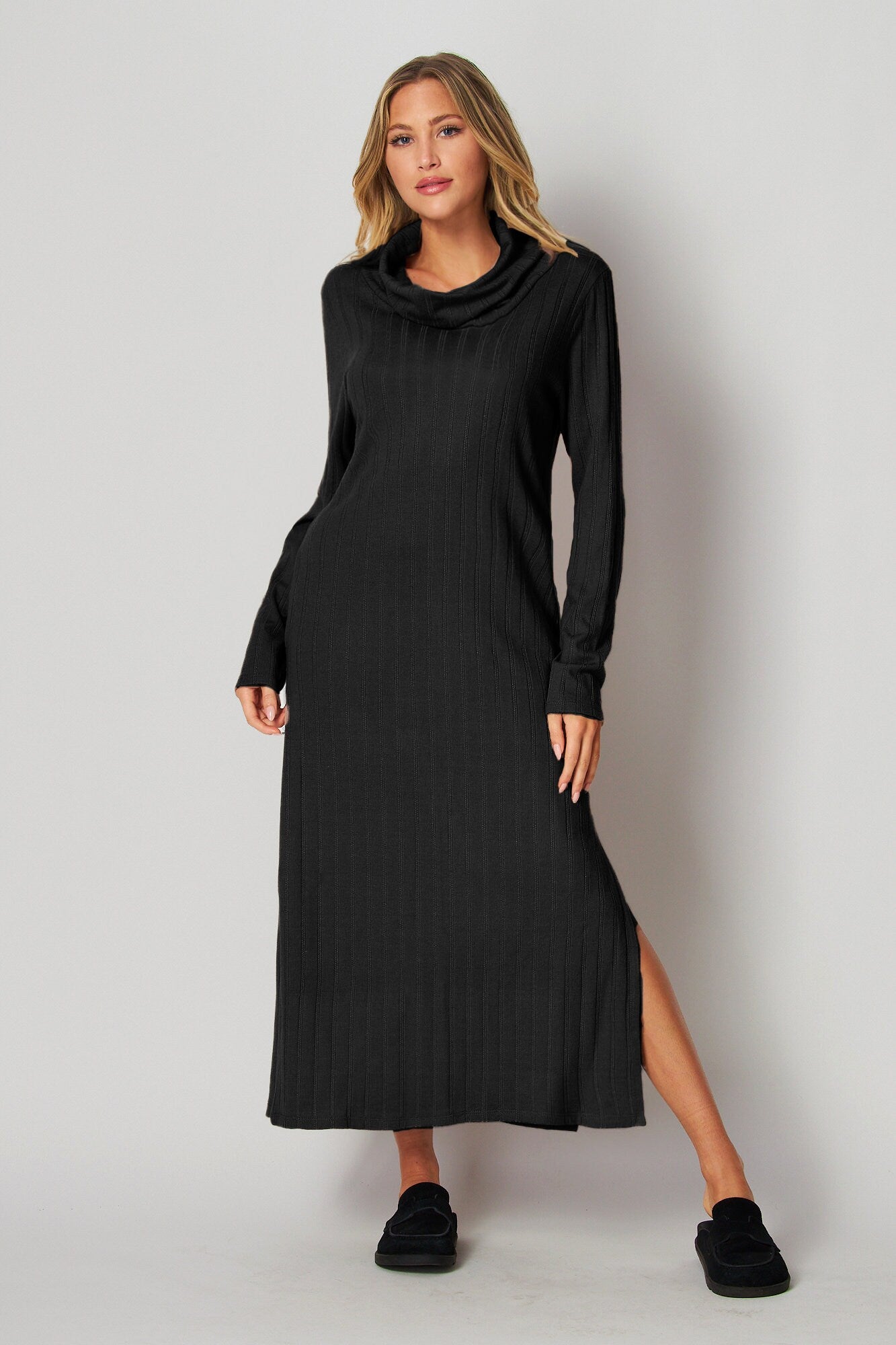 Ribbed Turtle Neck Maxi Dress, Ribbed Sweater Dress - Custom made available for Petite, Plus, and Tall