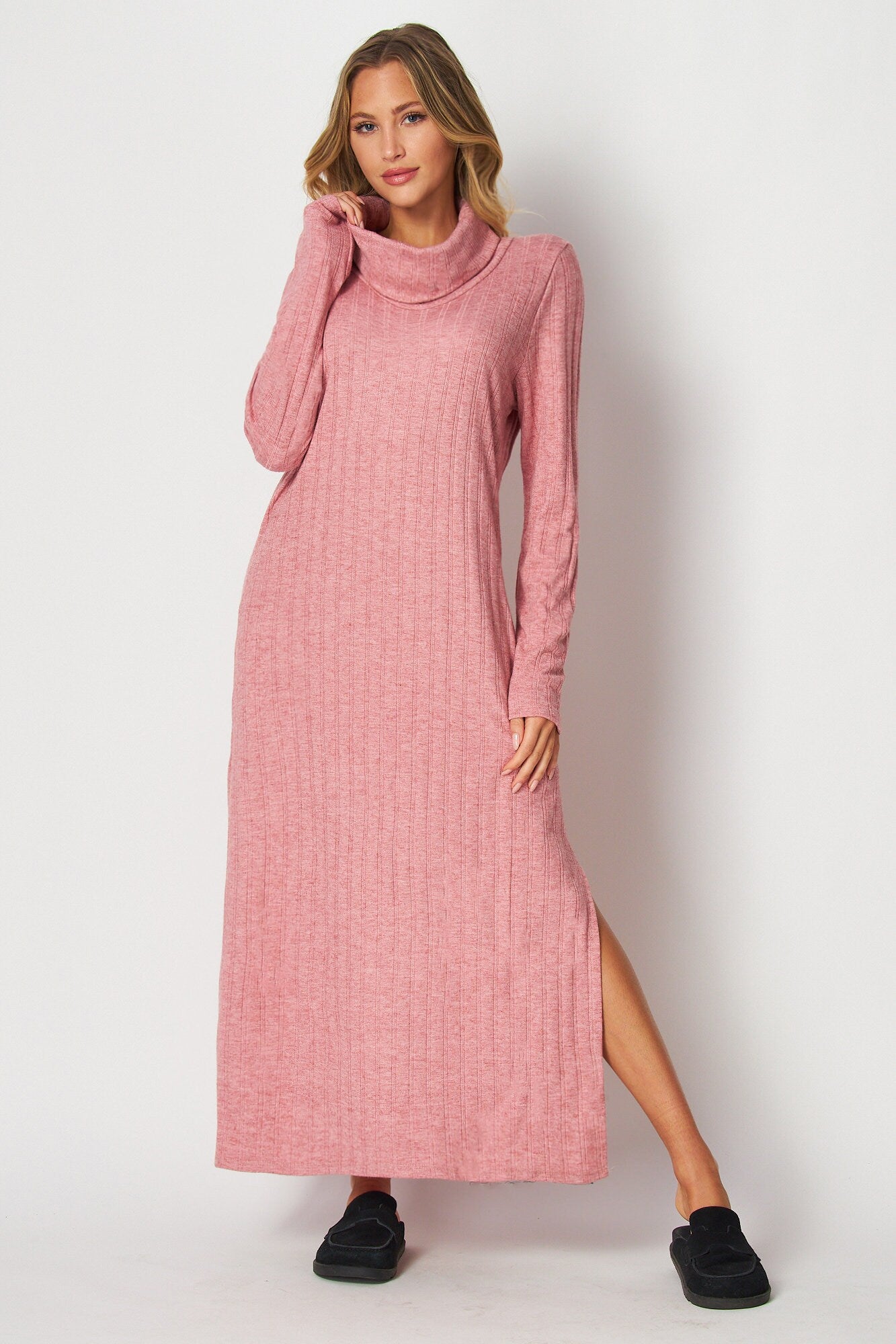 Ribbed Turtle Neck Maxi Dress, Ribbed Sweater Dress - Custom made available for Petite, Plus, and Tall