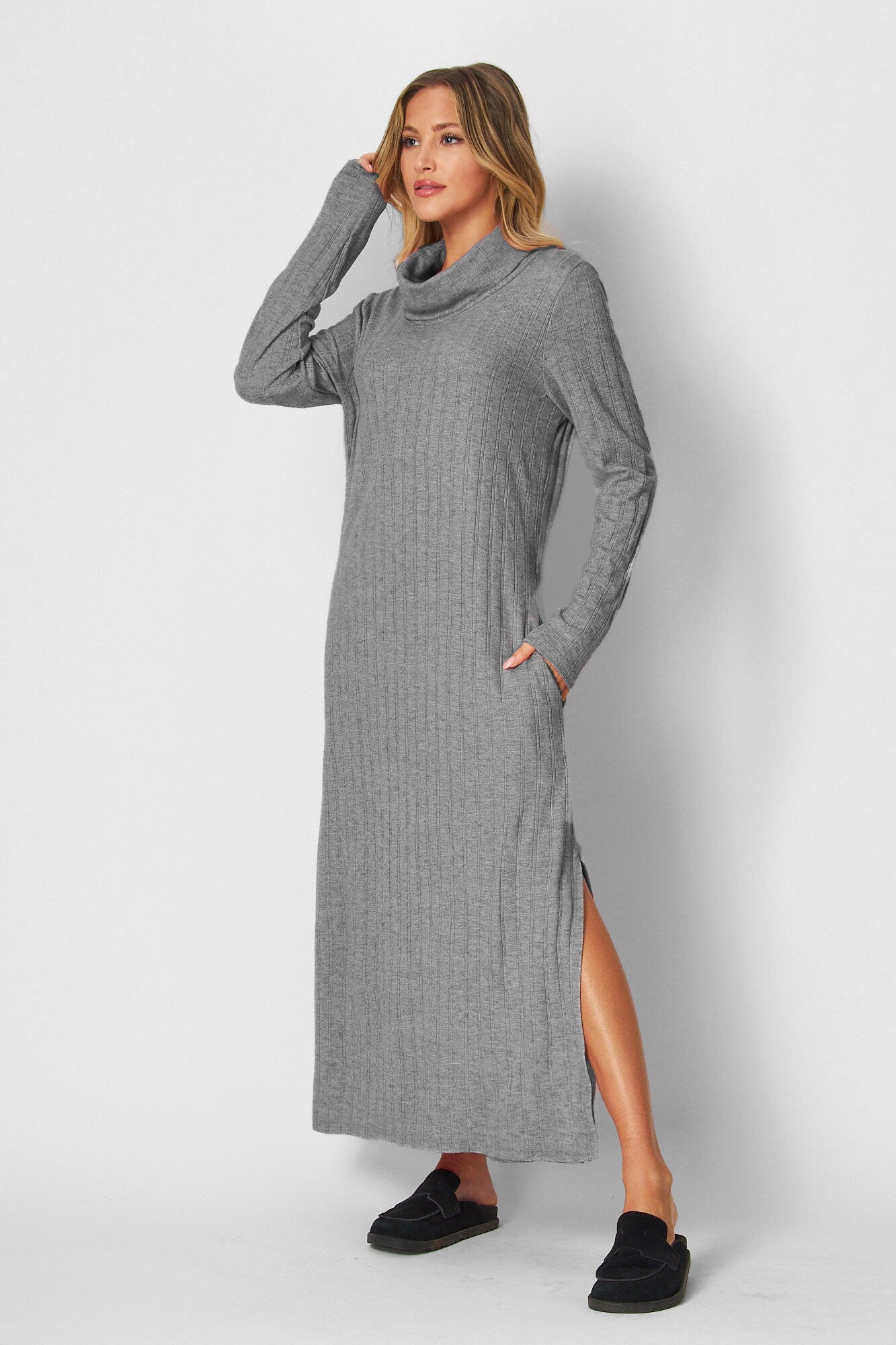 Ribbed Turtle Neck Maxi Dress, Ribbed Sweater Dress - Custom made available for Petite, Plus, and Tall