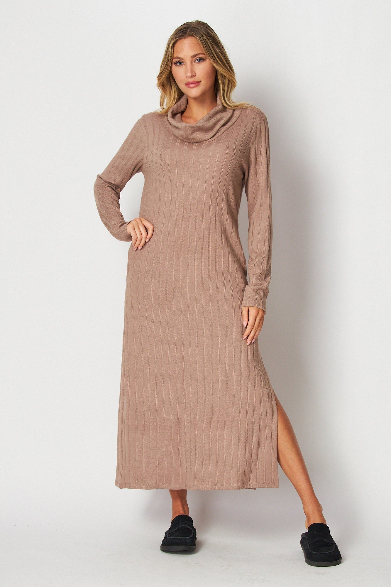 Ribbed Turtle Neck Maxi Dress, Ribbed Sweater Dress - Custom made available for Petite, Plus, and Tall