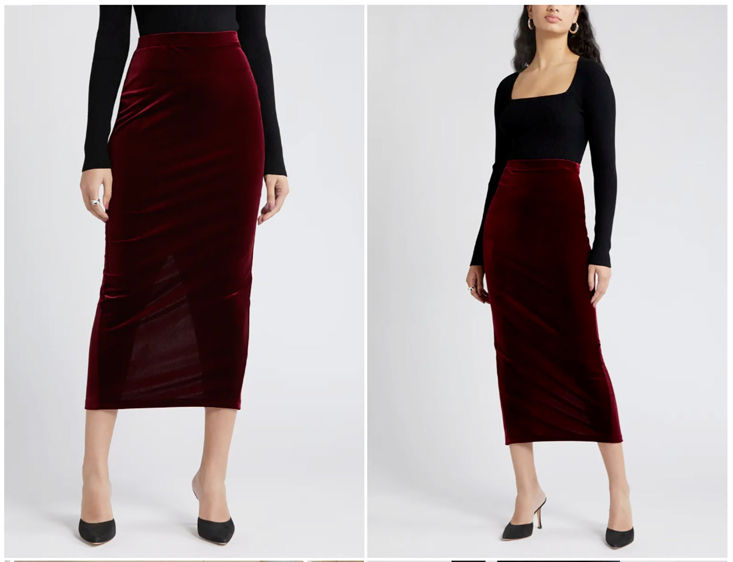Stretched Velvet/Velour Pencil Skirt with Slit / Custom made for Petite, Plus and Tall