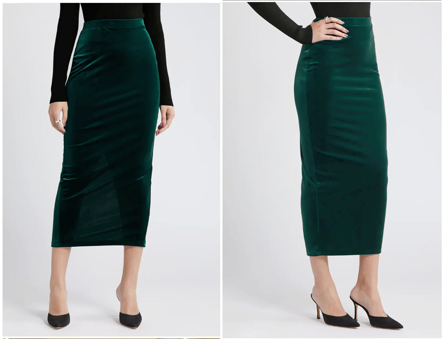 Stretched Velvet/Velour Pencil Skirt with Slit / Custom made for Petite, Plus and Tall