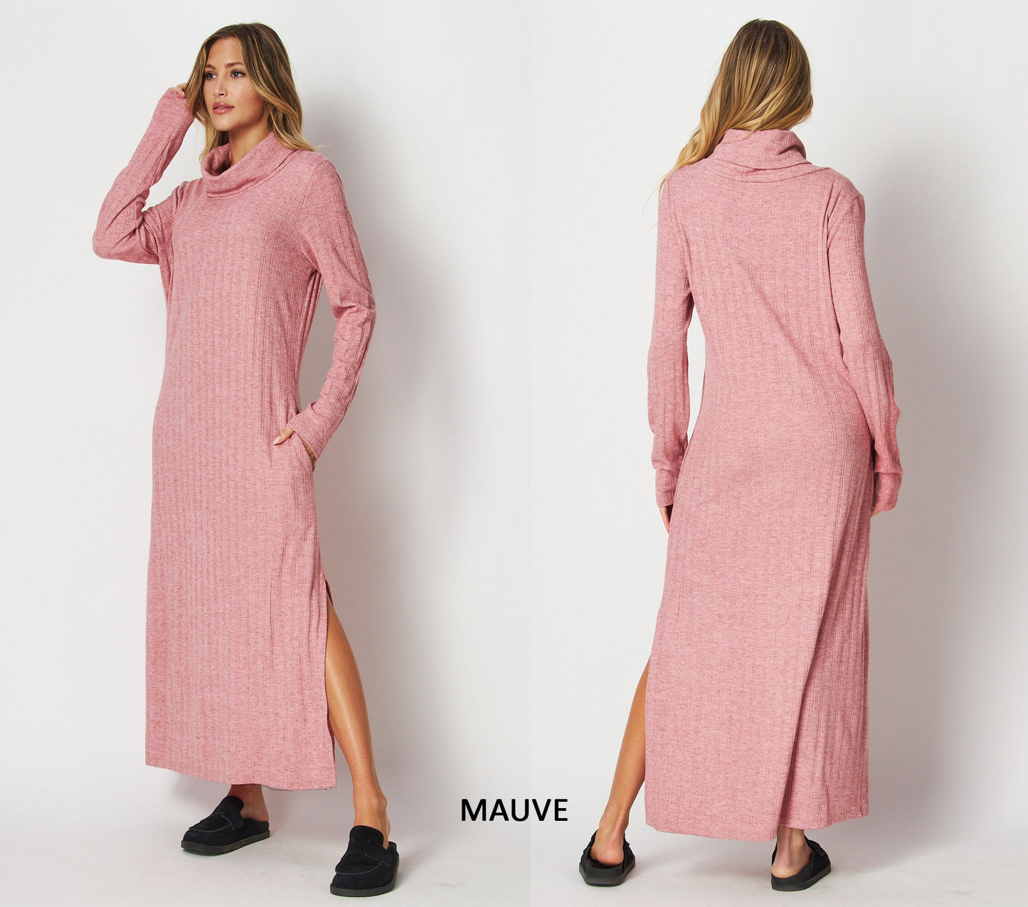 Ribbed Turtle Neck Maxi Dress, Ribbed Sweater Dress - Custom made available for Petite, Plus, and Tall