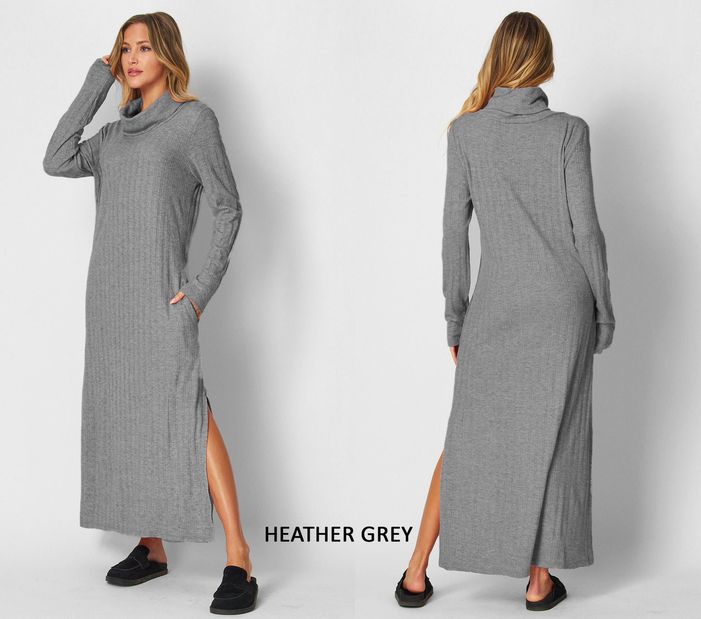 Ribbed Turtle Neck Maxi Dress, Ribbed Sweater Dress - Custom made available for Petite, Plus, and Tall