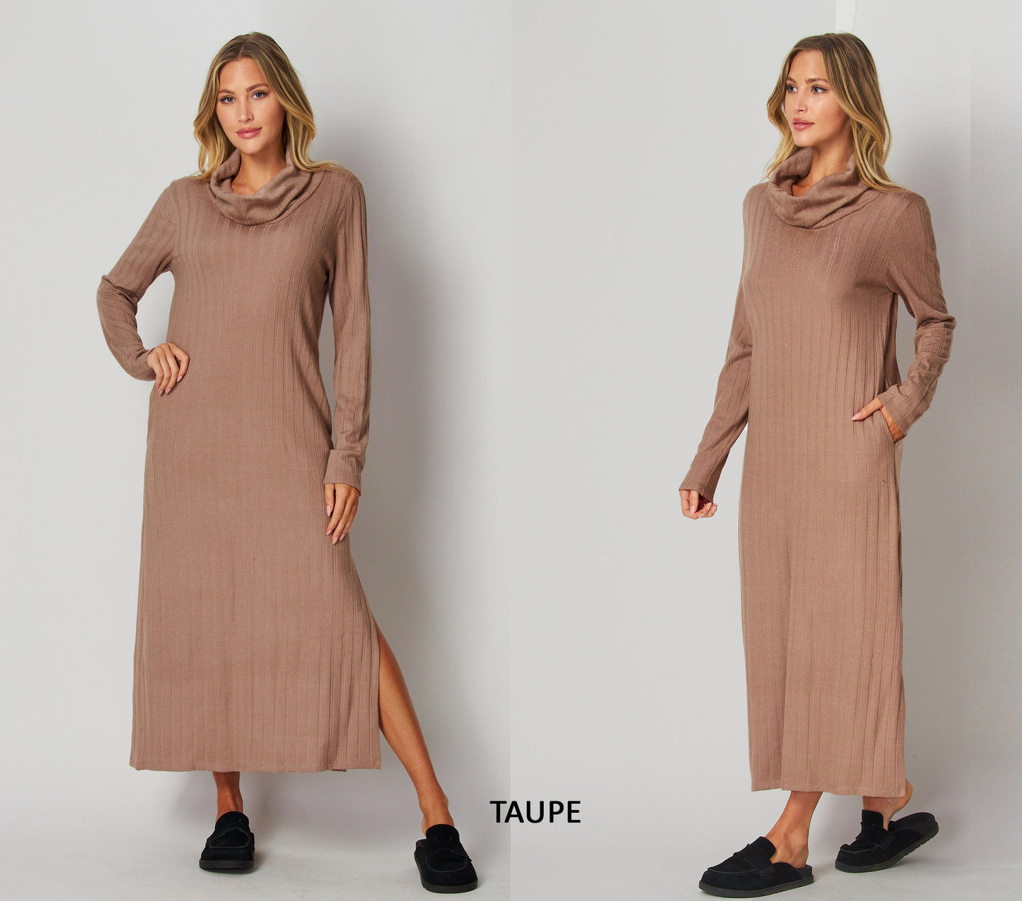 Ribbed Turtle Neck Maxi Dress, Ribbed Sweater Dress - Custom made available for Petite, Plus, and Tall