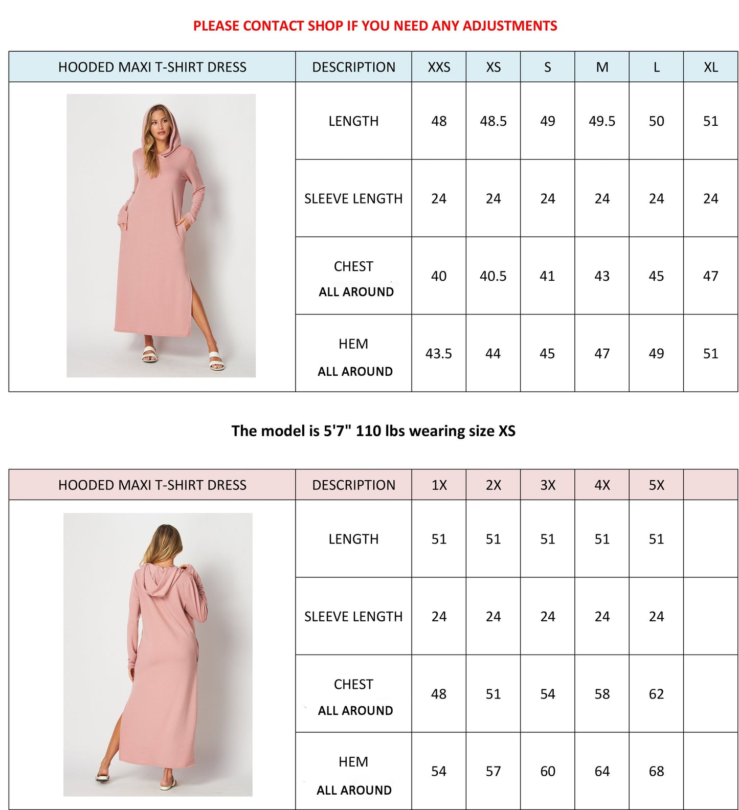 Hooded Maxi T-shirt Dress, Maxi Sweatshirt Pull On Dress - Custom made available for Petite, Plus, and Tall